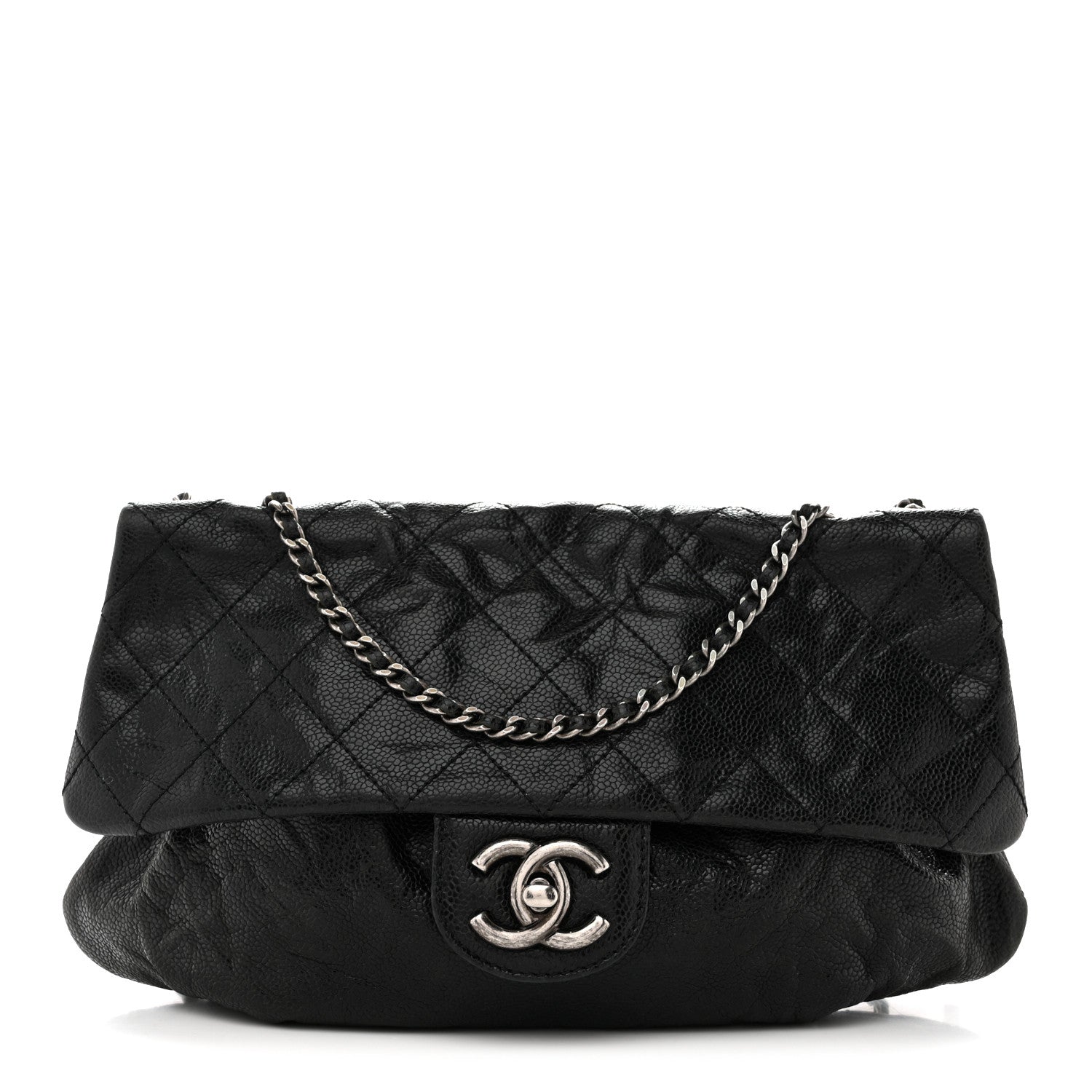 Caviar Quilted Medium Elastic Flap Black