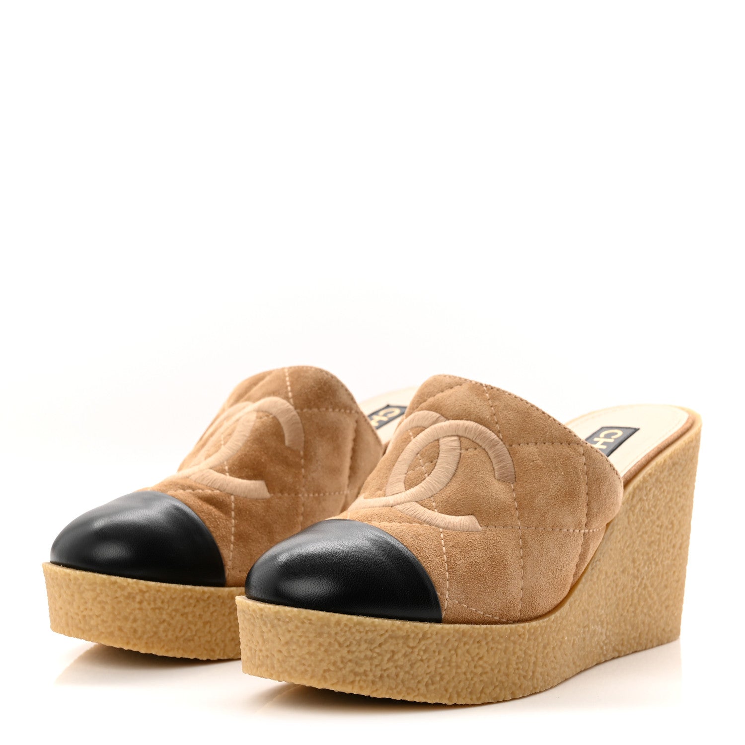Suede Calfskin Lambskin Quilted CC Mules 40 Beige Black
