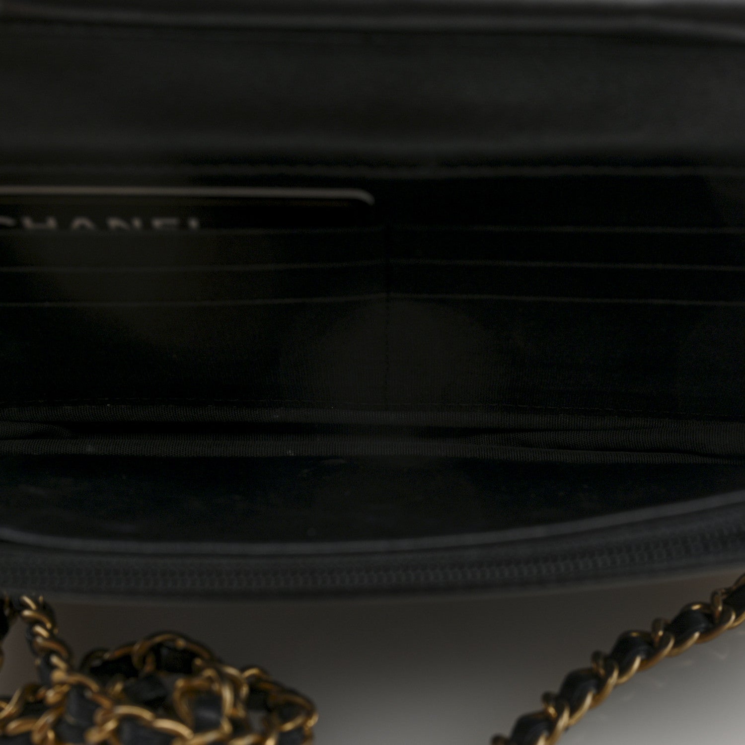 Lambskin Quilted Wallet On Chain WOC Black Gold
