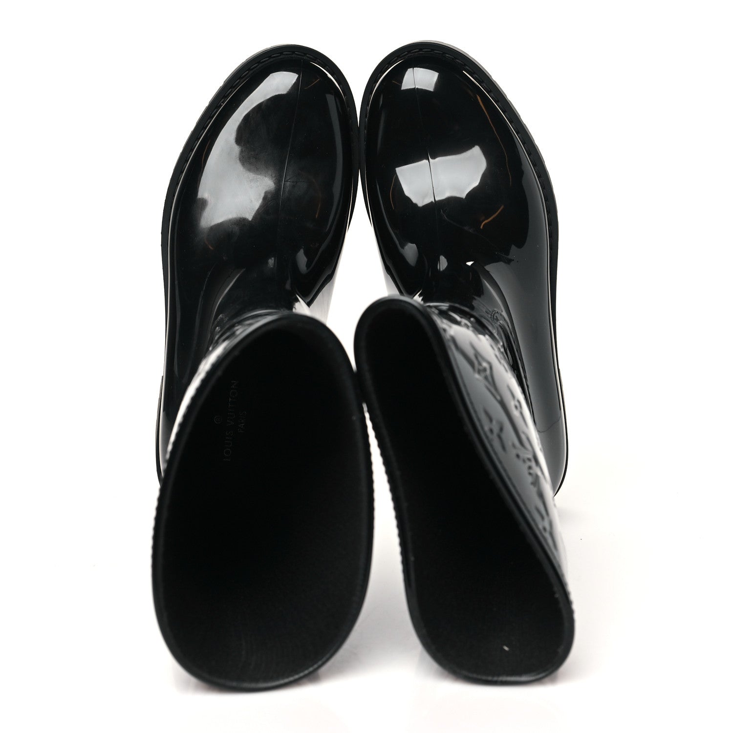 Rubber Embossed Monogram Splash Rain Short Boots 38 Black