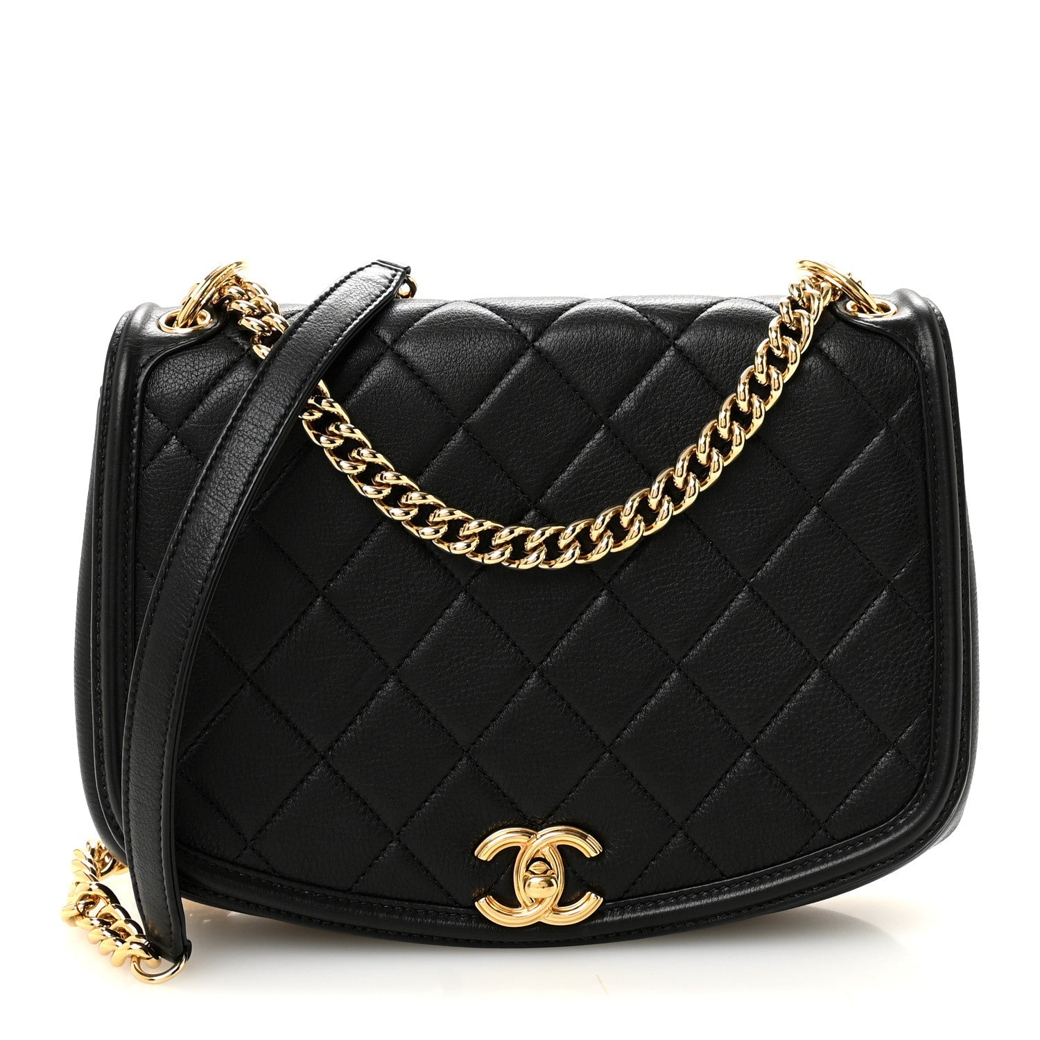 Calfskin Quilted Small Underline Flap Black