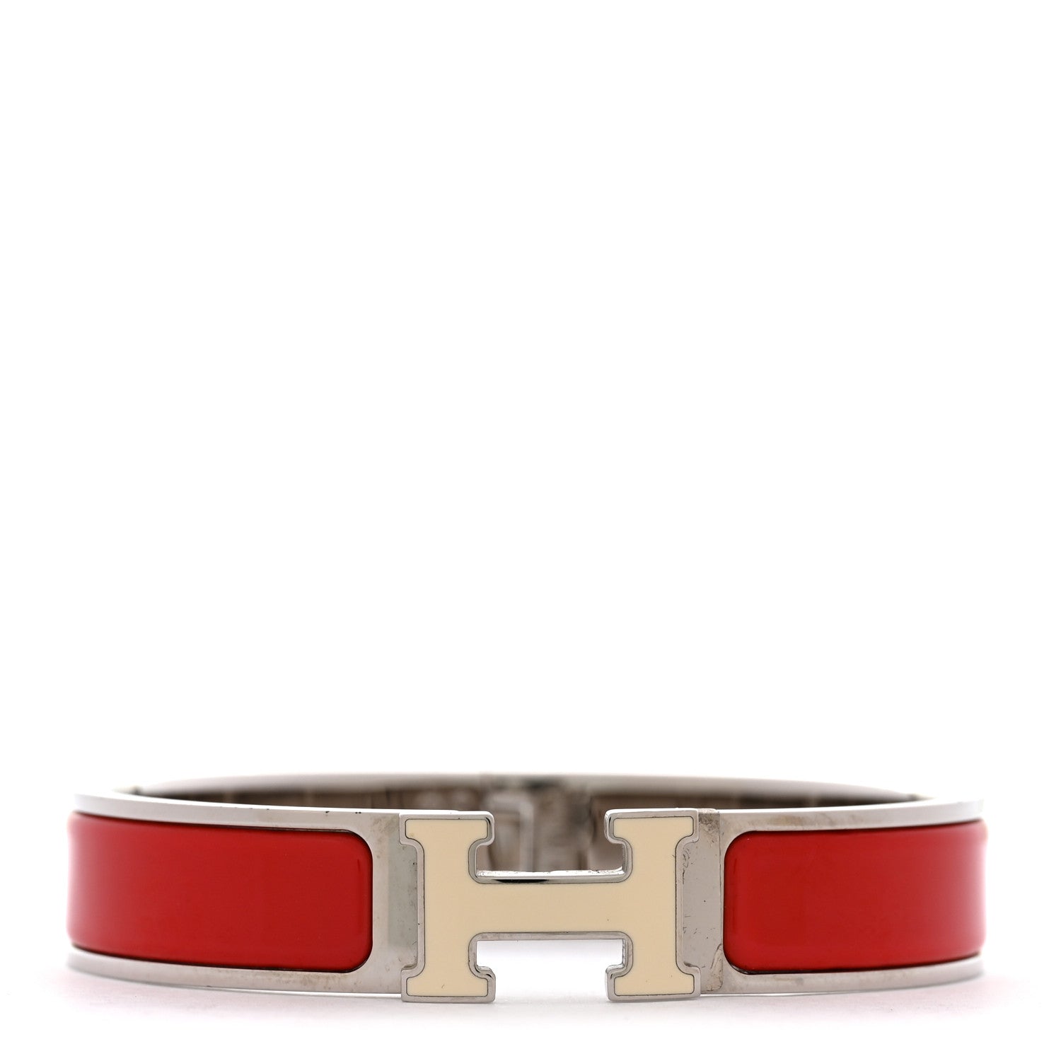 Enamel Narrow Clic Clac H Bracelet PM Rouge Vif White