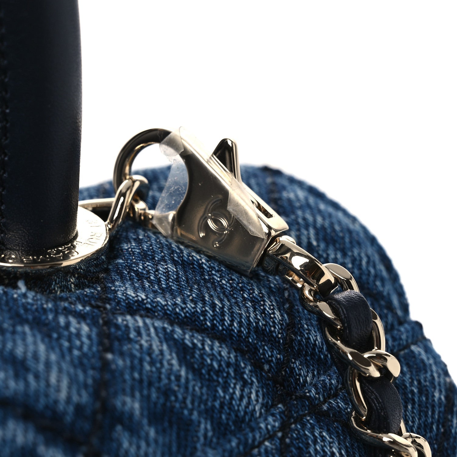 Washed Denim Quilted Mini Coco Handle Flap Blue