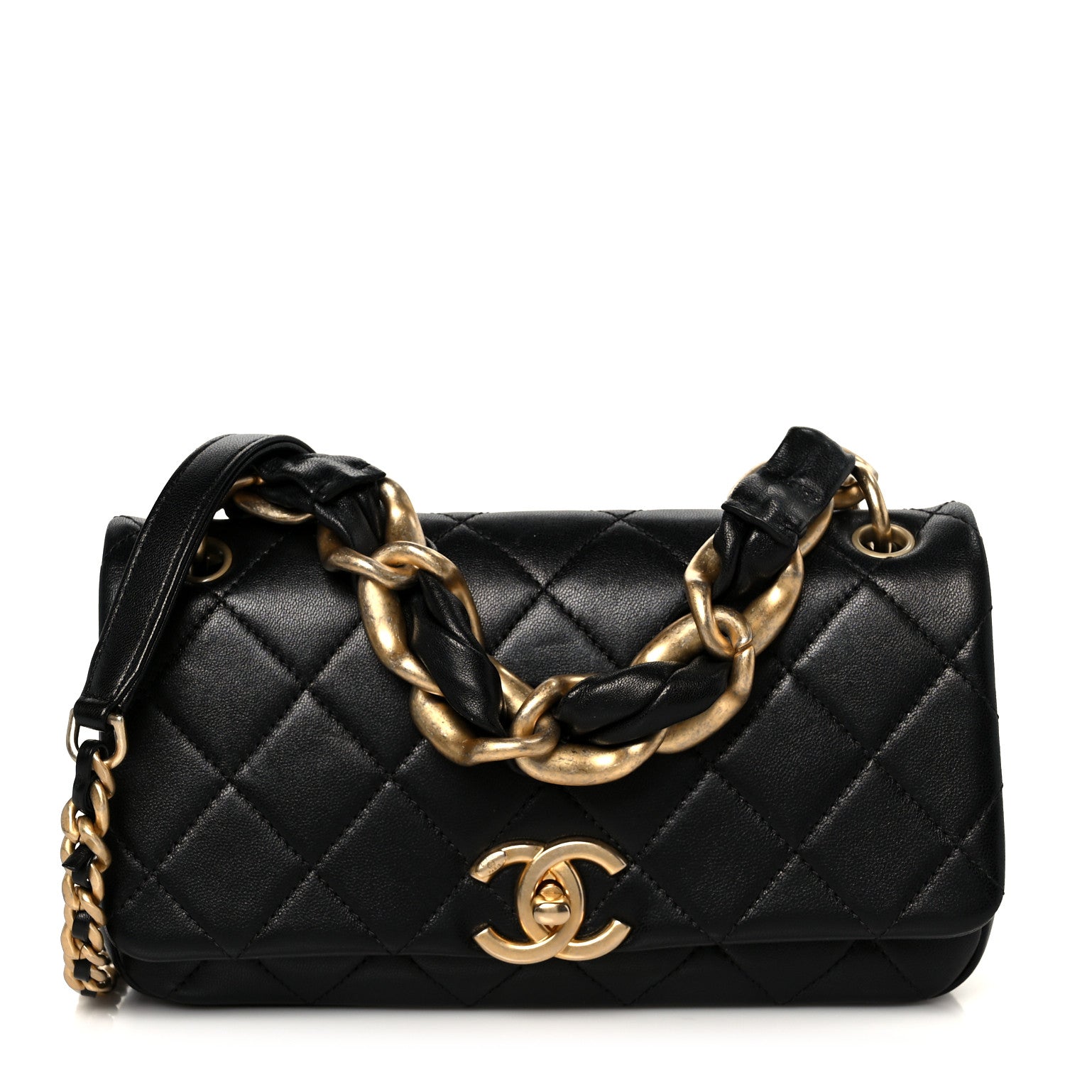 Shiny Lambskin Chain Is More Flap Black