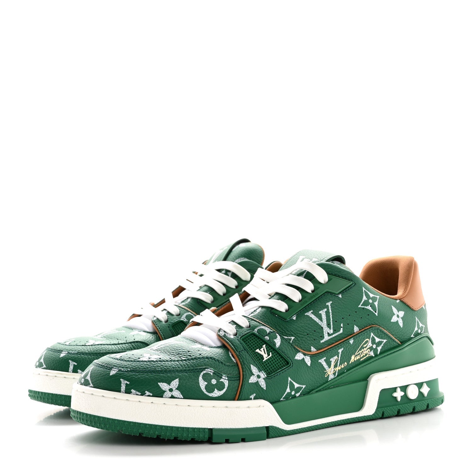 Calfskin Monogram Mens LV Trainer Sneakers 8 Green