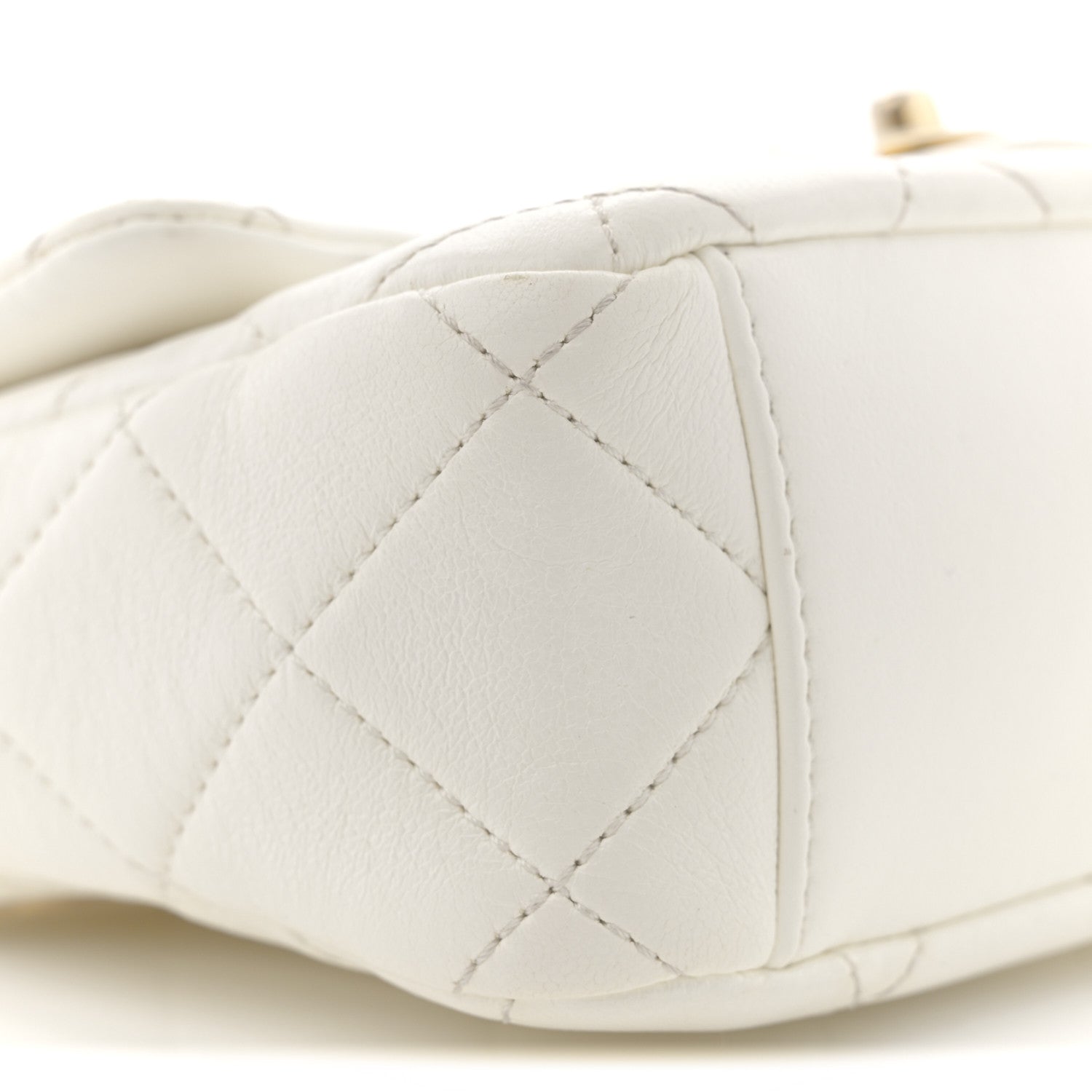 Shiny Lambskin Quilted Mini Flap White