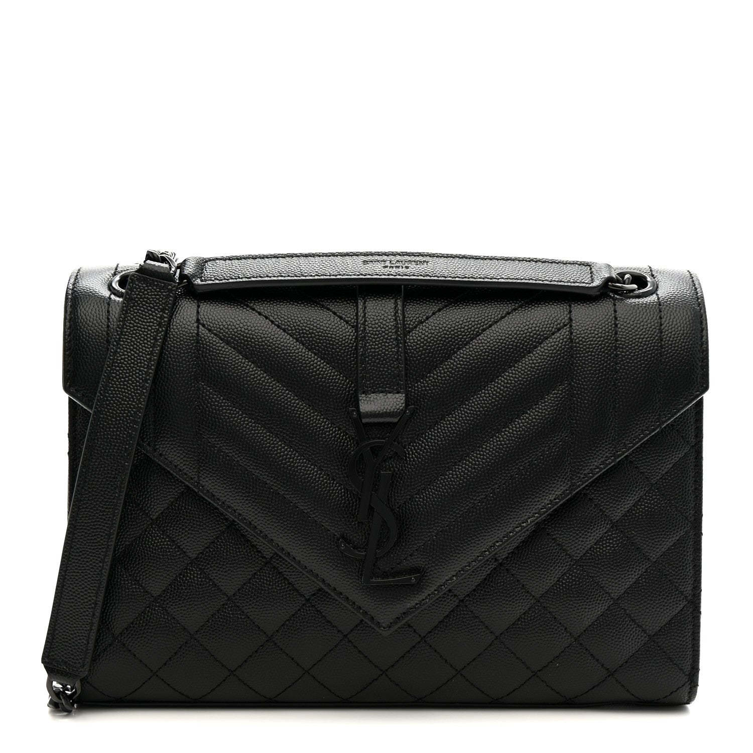 Grain De Poudre Textured Mixed Matelasse Triquilt Medium Monogram Monochrome Satchel Black