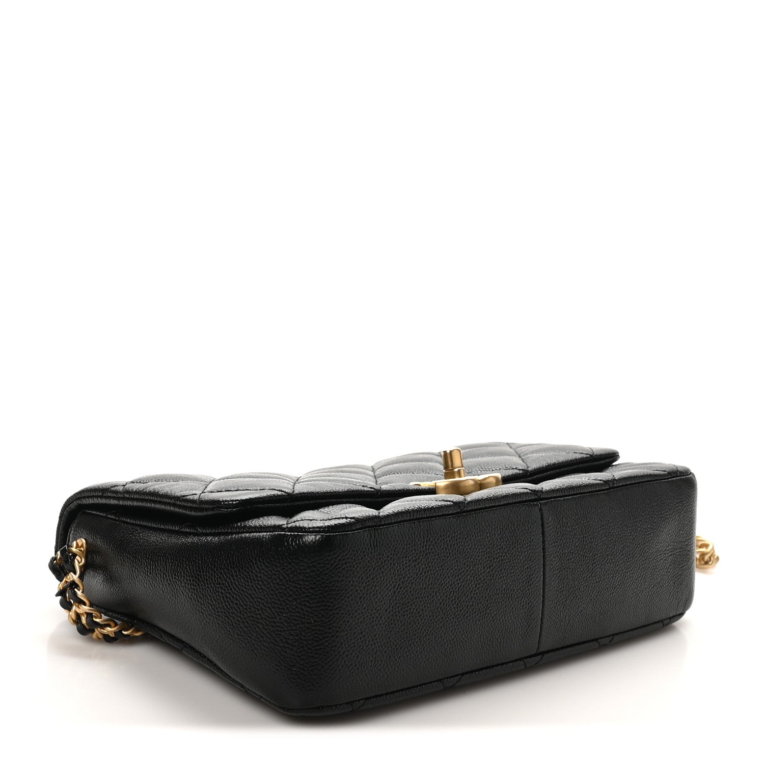 Shiny Caviar Quilted Large Chain Melody Flap Black