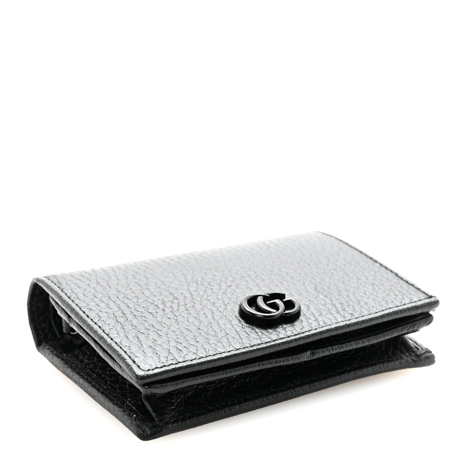 Dollar Calfskin Enamel Monochrome GG Marmont Card Case Black
