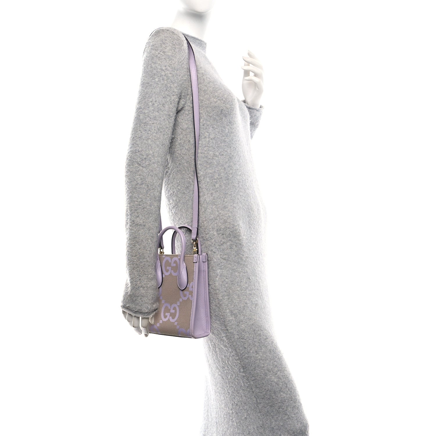 Monogram Jumbo GG Textured Dollar Calfskin Mini Tote Bag Beige Lapis