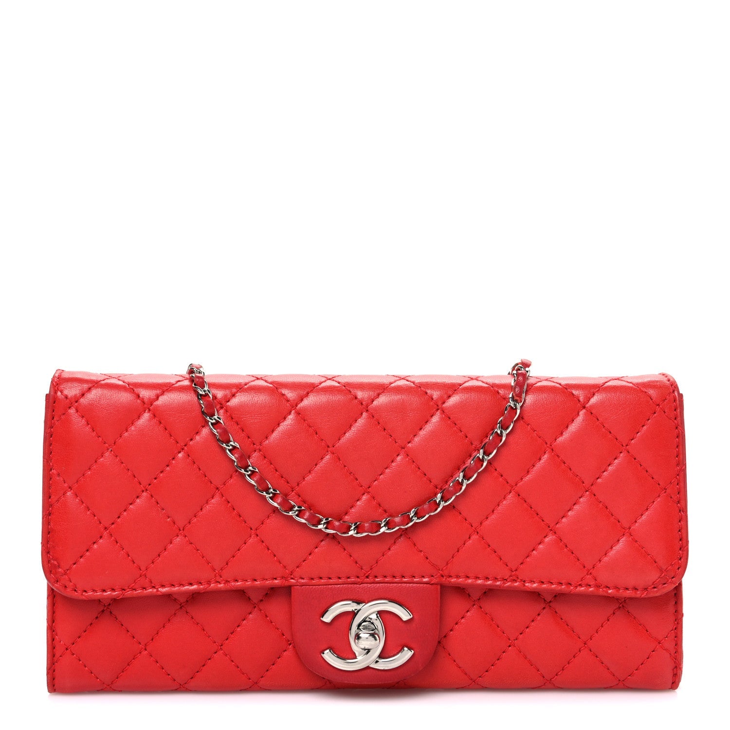 Lambskin Quilted East West Flap Clutch Red