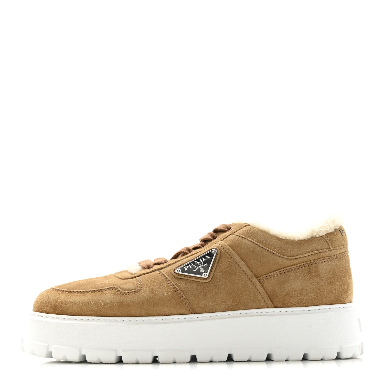 Suede Shearling Triangle Logo Downtown Sneakers 40 Ecru