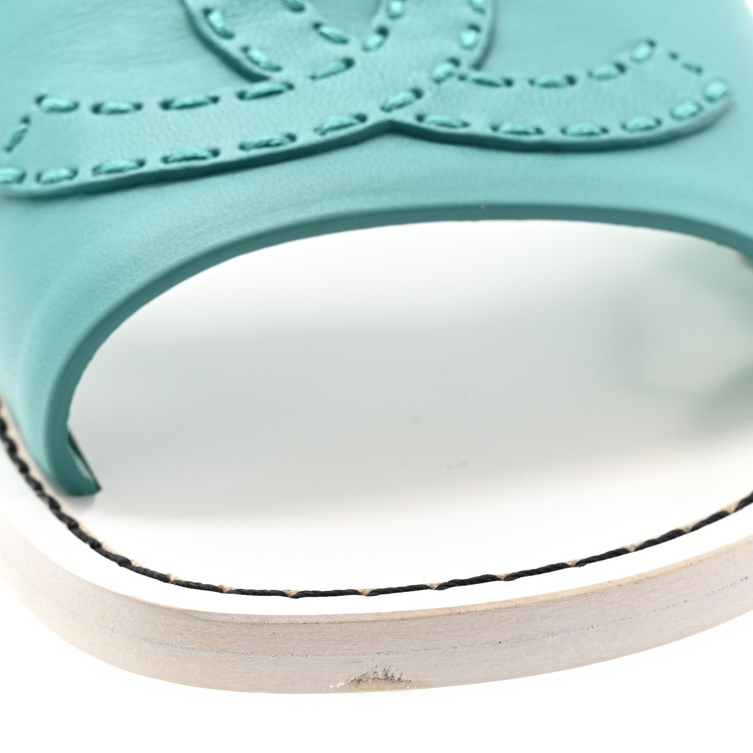 Calfskin CC Mules 39 Turquoise White