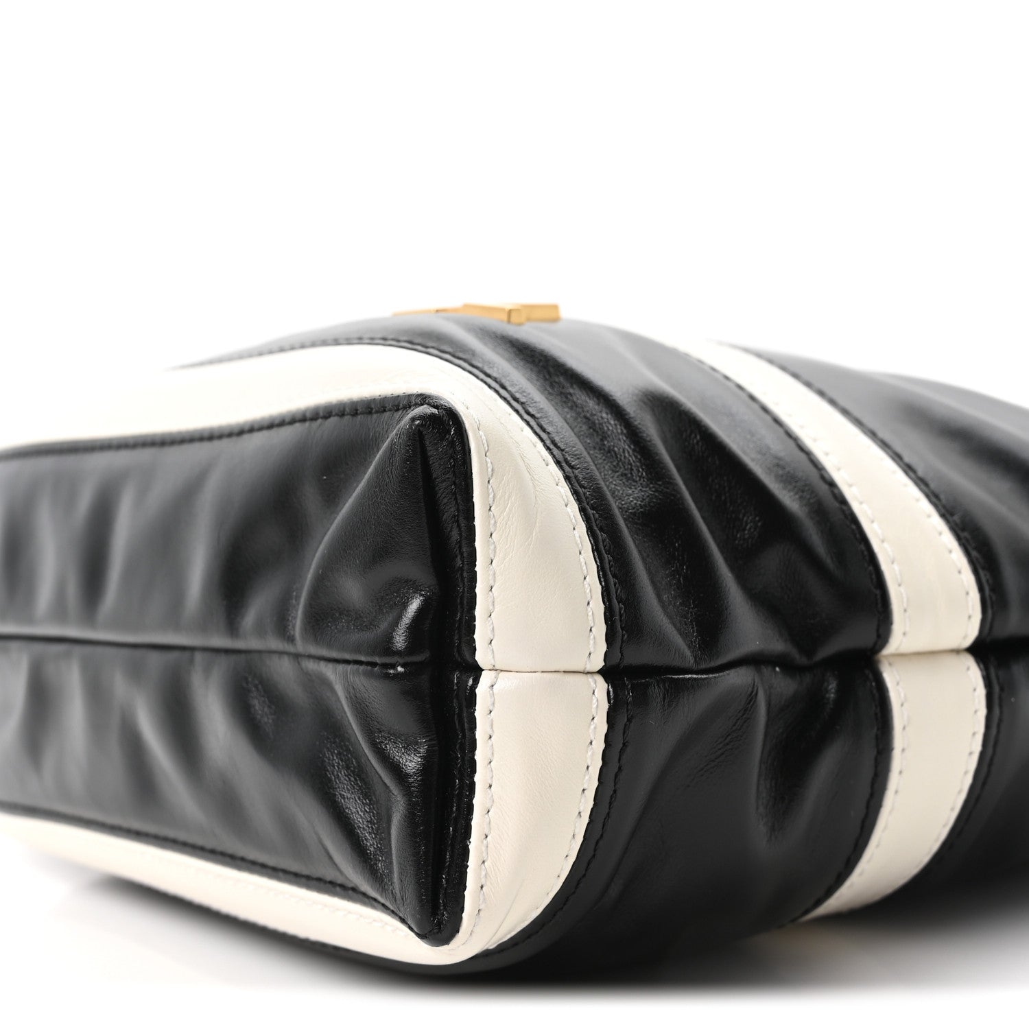 Shiny Calfskin Striped Mini Chanel 22 Black White