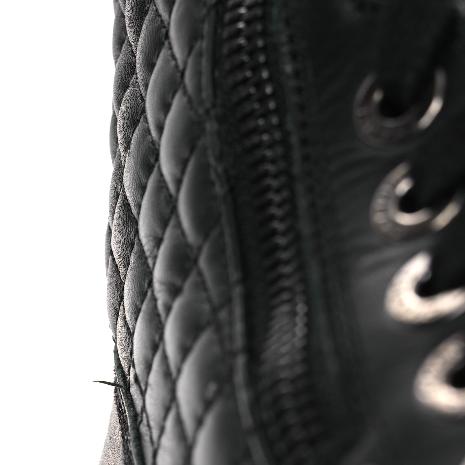 Calfskin Quilted Lace Up Combat Boots 37.5 Black