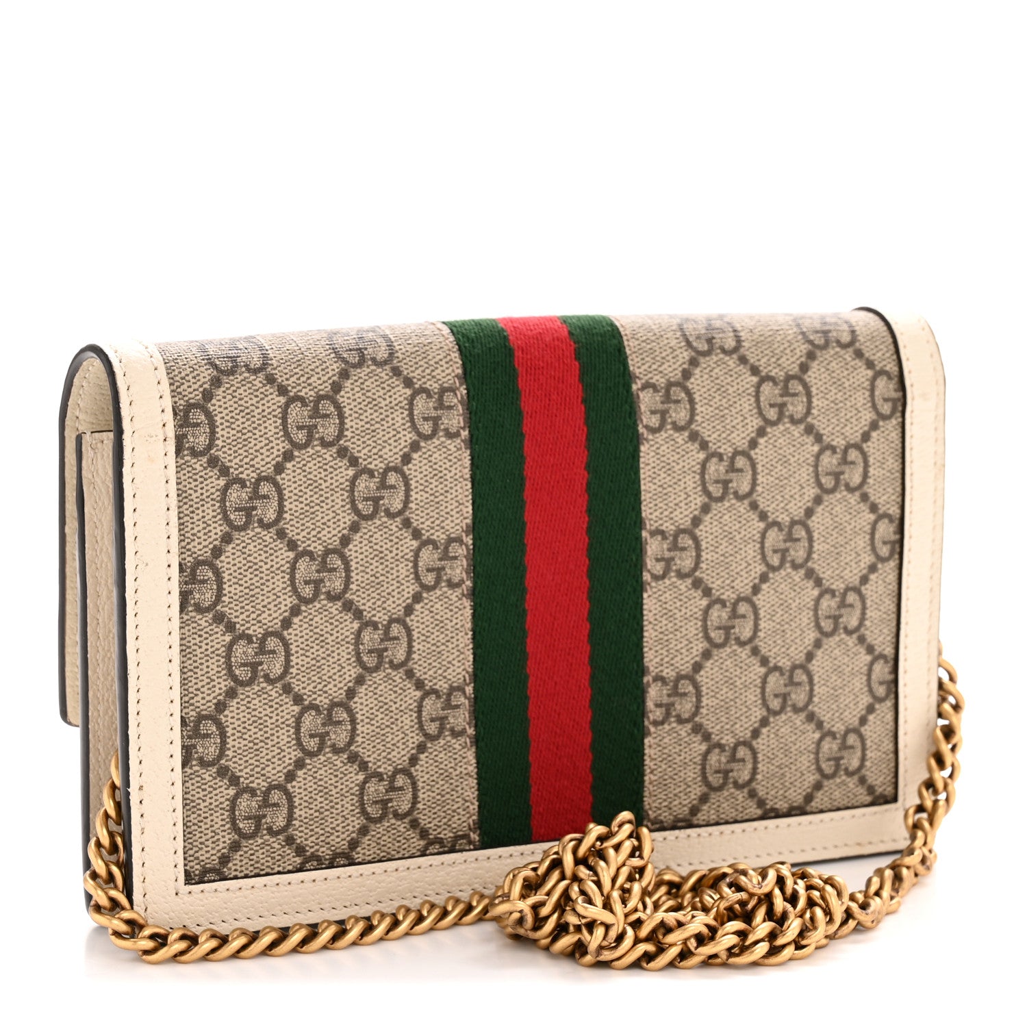 GG Supreme Monogram Web Queen Margaret Chain Wallet White