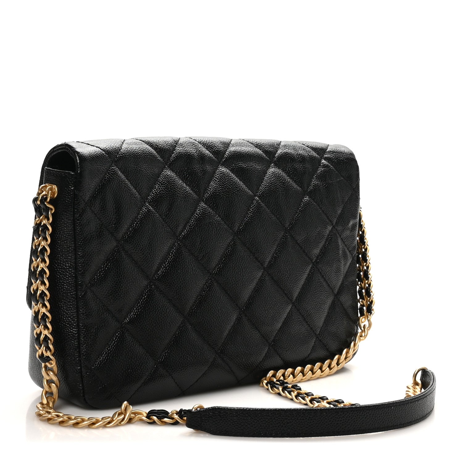 Shiny Caviar Quilted Large Chain Melody Flap Black