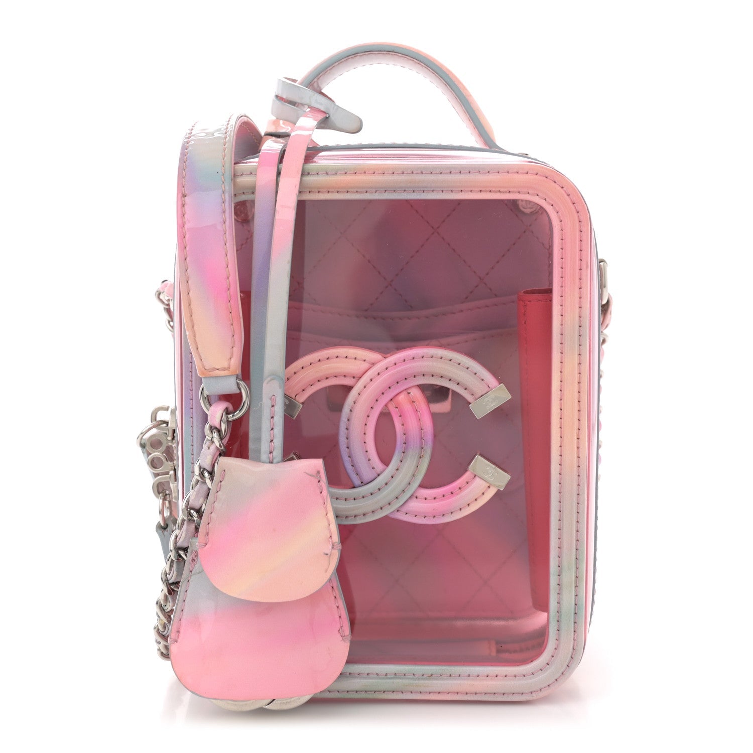 PVC Patent Calfskin Patent Lambskin Vertical Vanity Case Pink