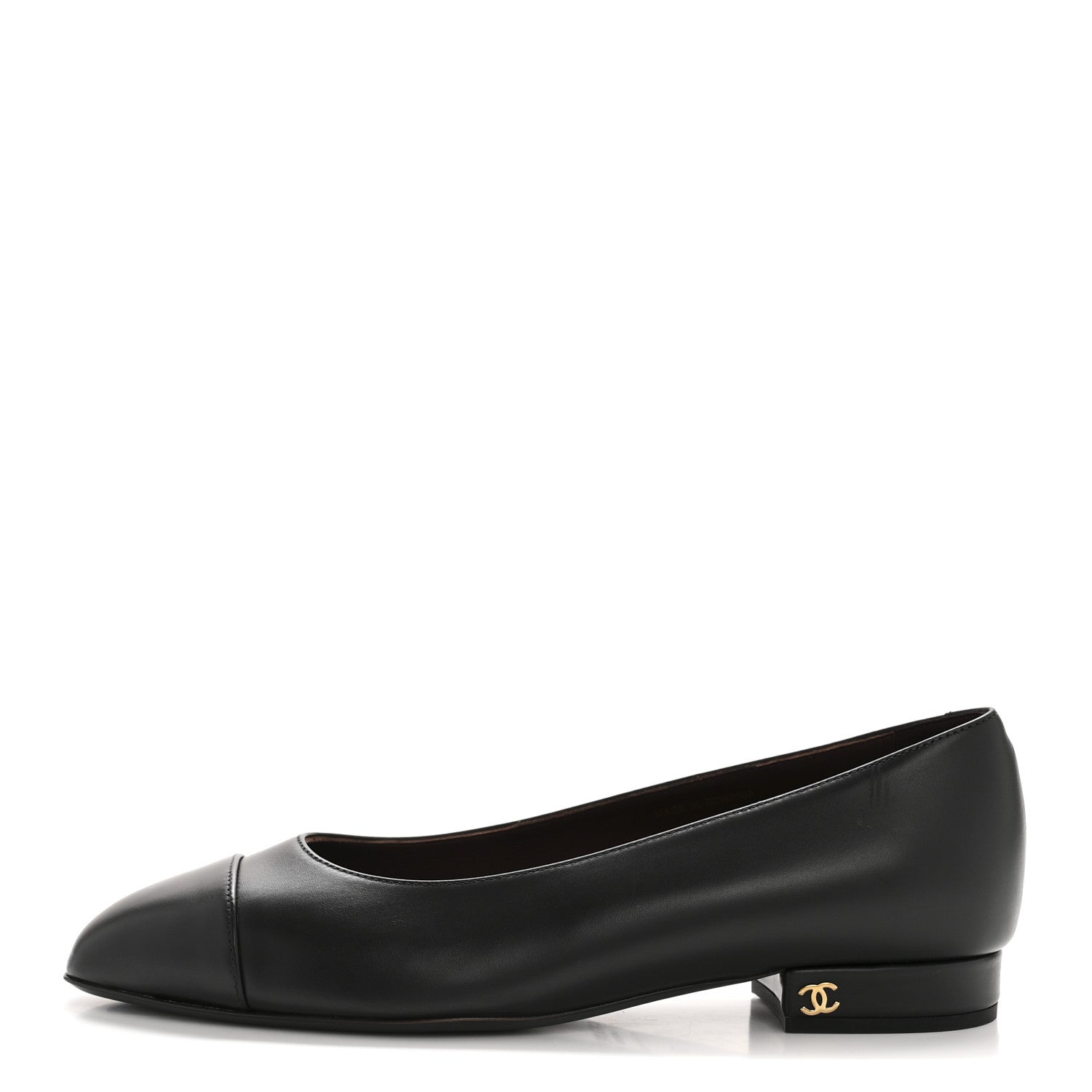 Lambskin Cap Toe CC Uniform Ballerina Flats 37 Black