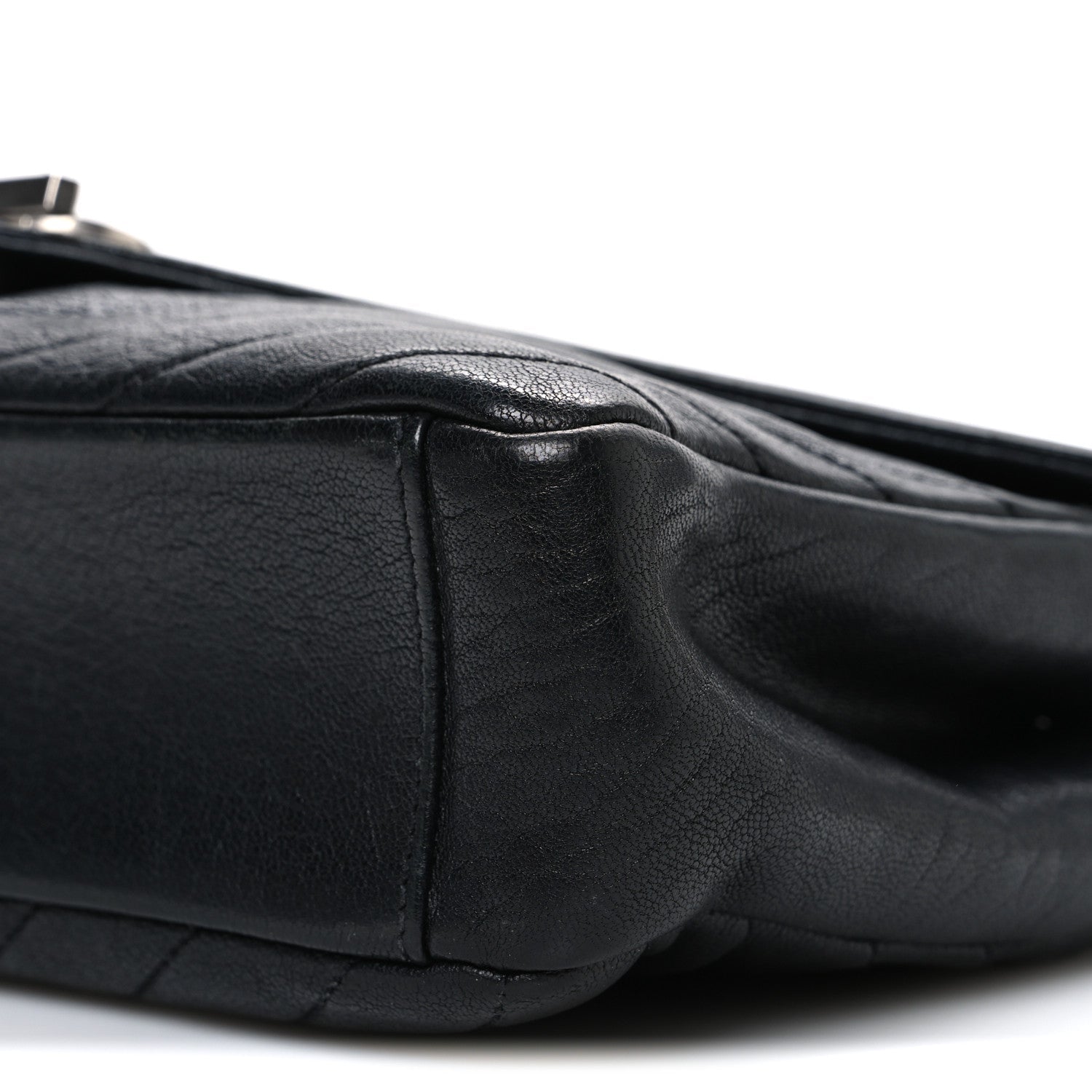 Grained Calfskin Matelasse Chevron Medium Monogram Chain Bag Black