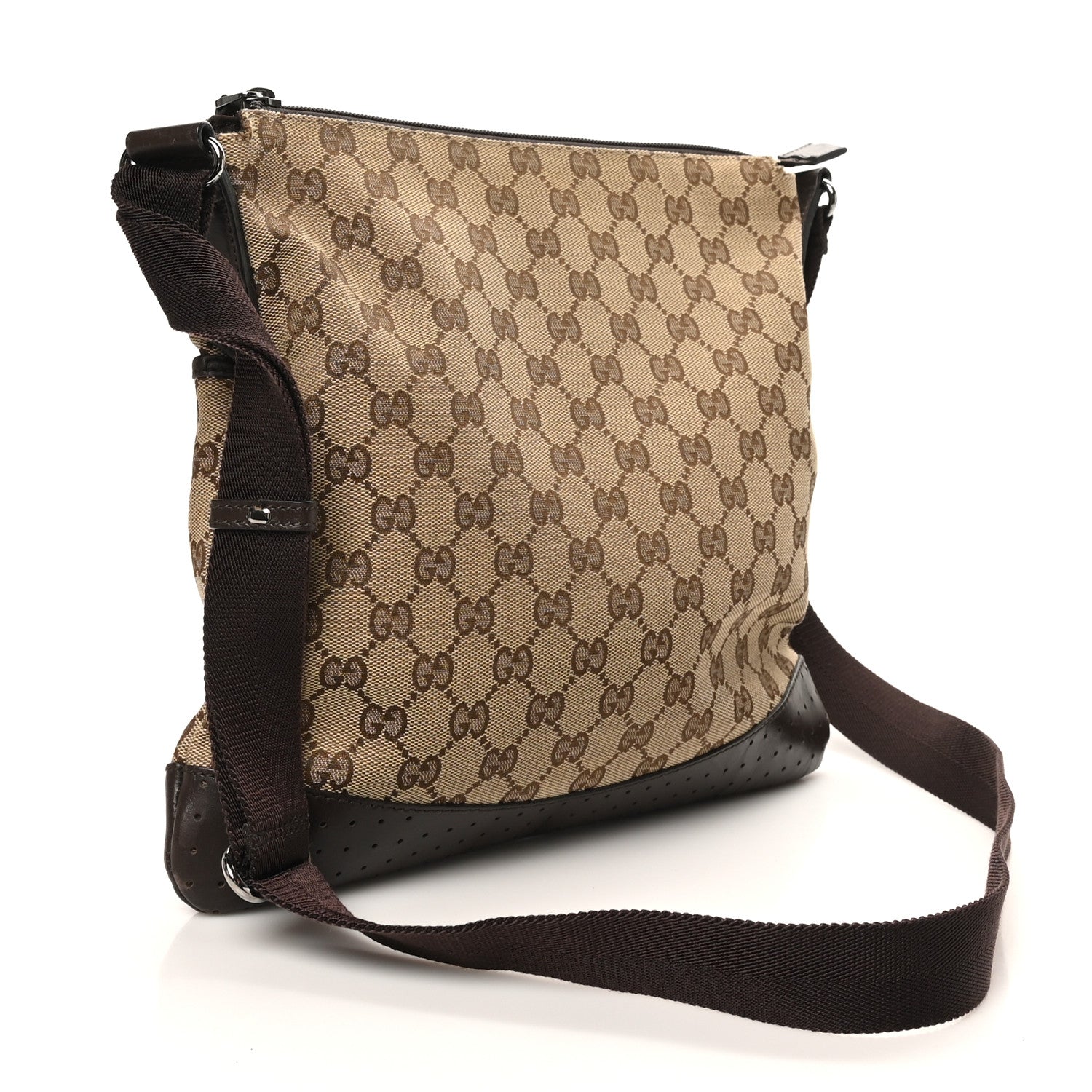Monogram Calfskin Perforated Medium Flat Messenger Bag Dark Brown