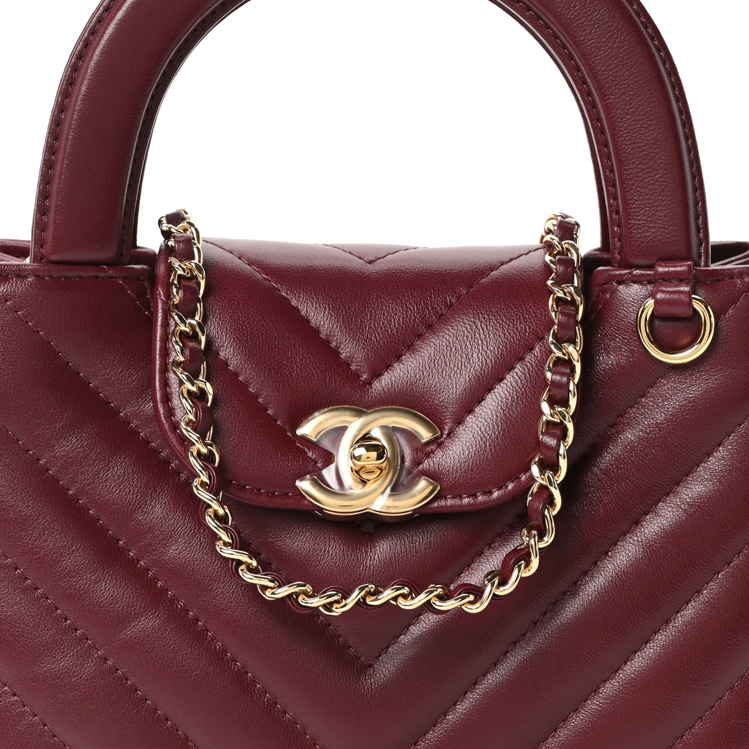 Shiny Lambskin Chevron Quilted Nano Kelly Shopper Dark Burgundy
