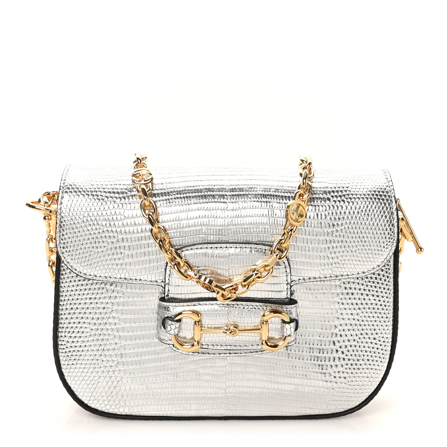 Lizard Mini Horsebit 1955 Shoulder Bag Silver