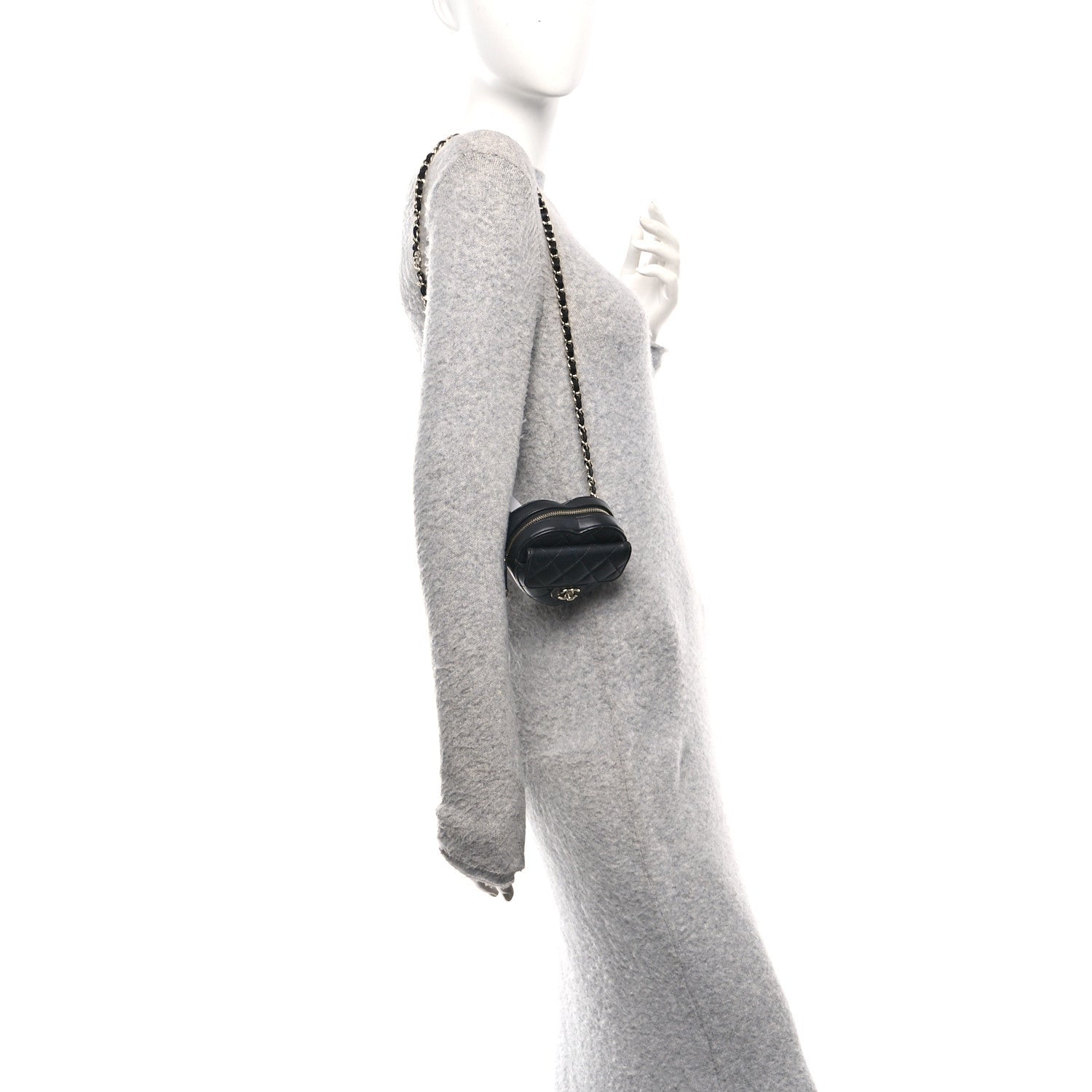 Lambskin Quilted CC In Love Heart Waist Belt Bag With Chain Black