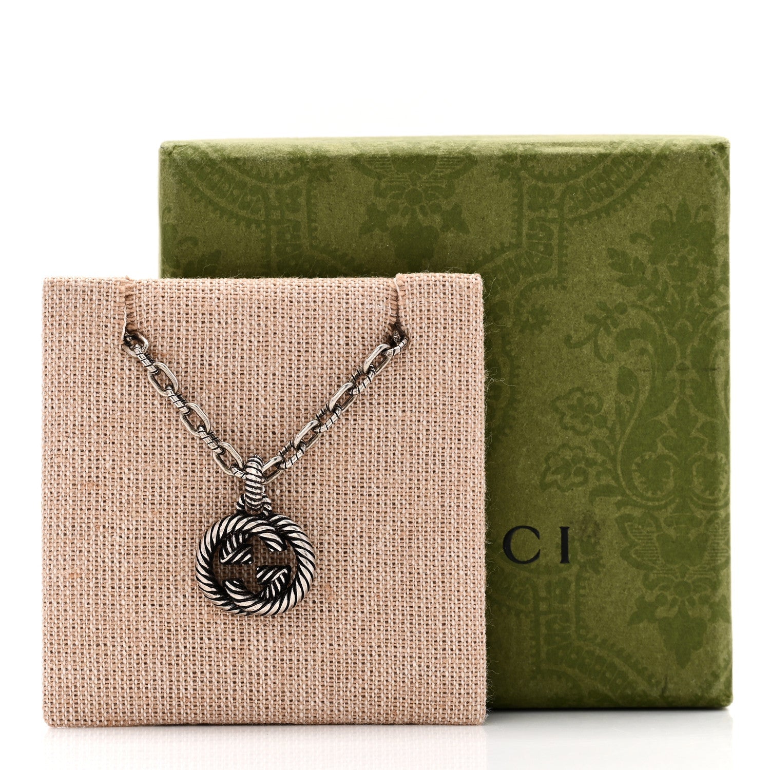 Sterling Silver Textured Interlocking G Pendant Necklace