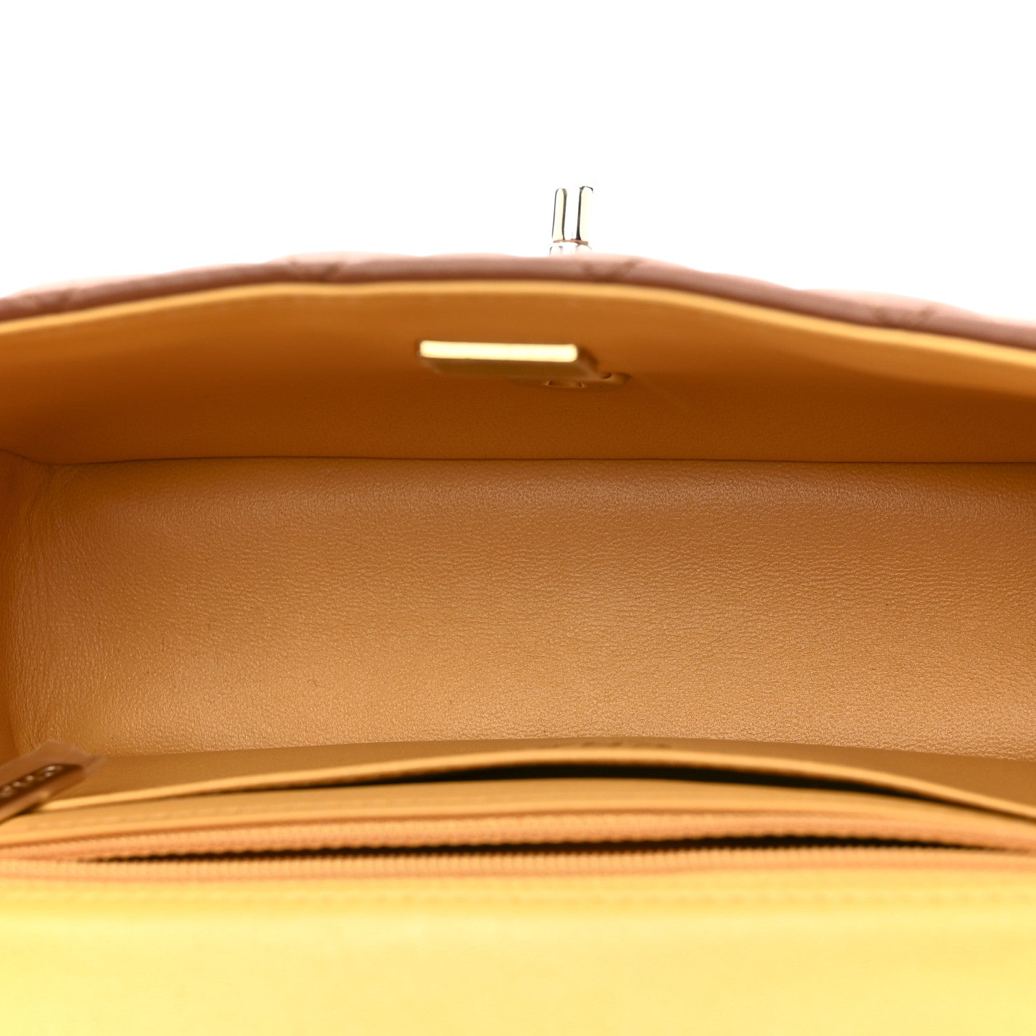 Lambskin Quilted Bi-Color Mini Top Handle Rectangular Flap Light Brown Yellow