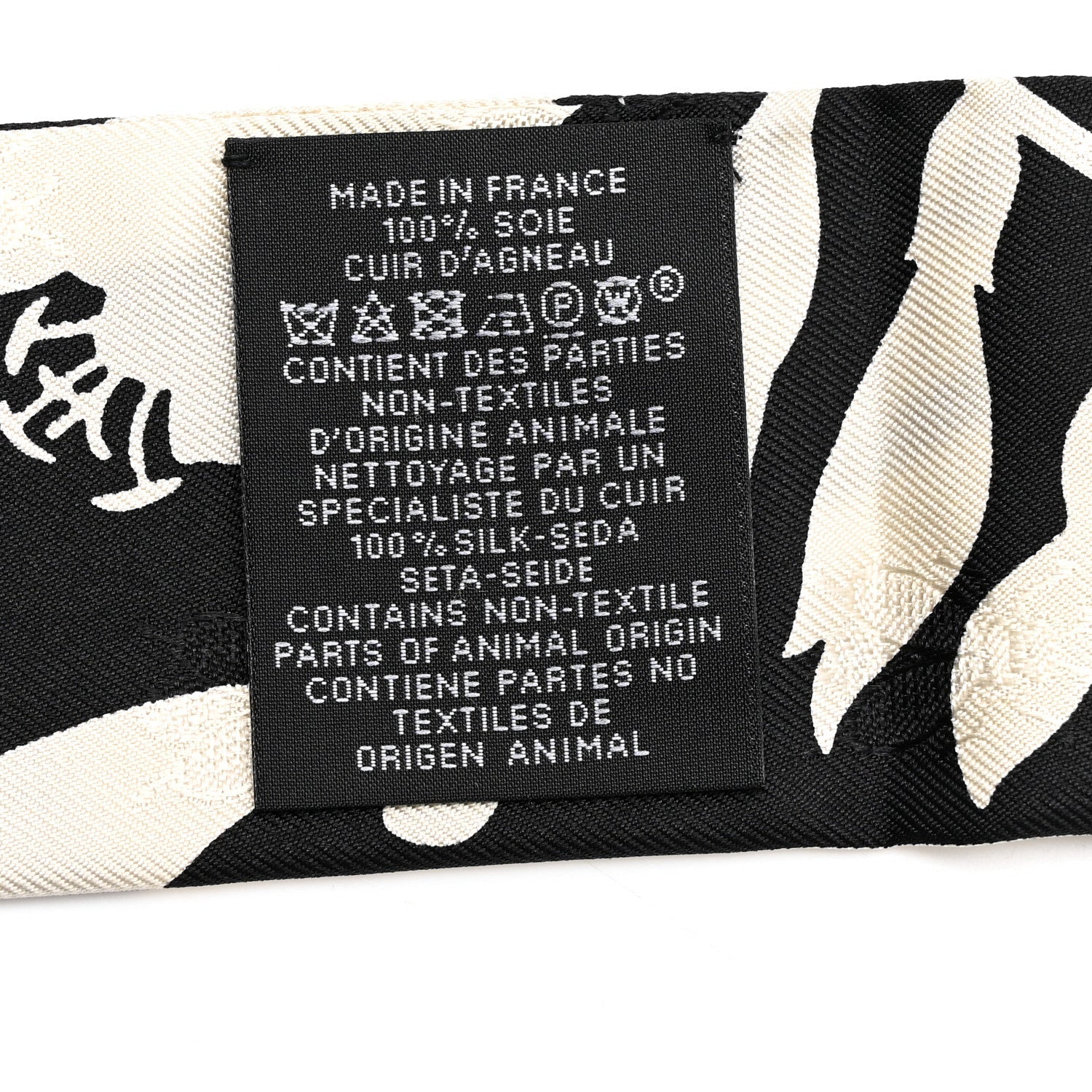 Silk Calfskin Bouquet Final Fringed Twilly Creme Black