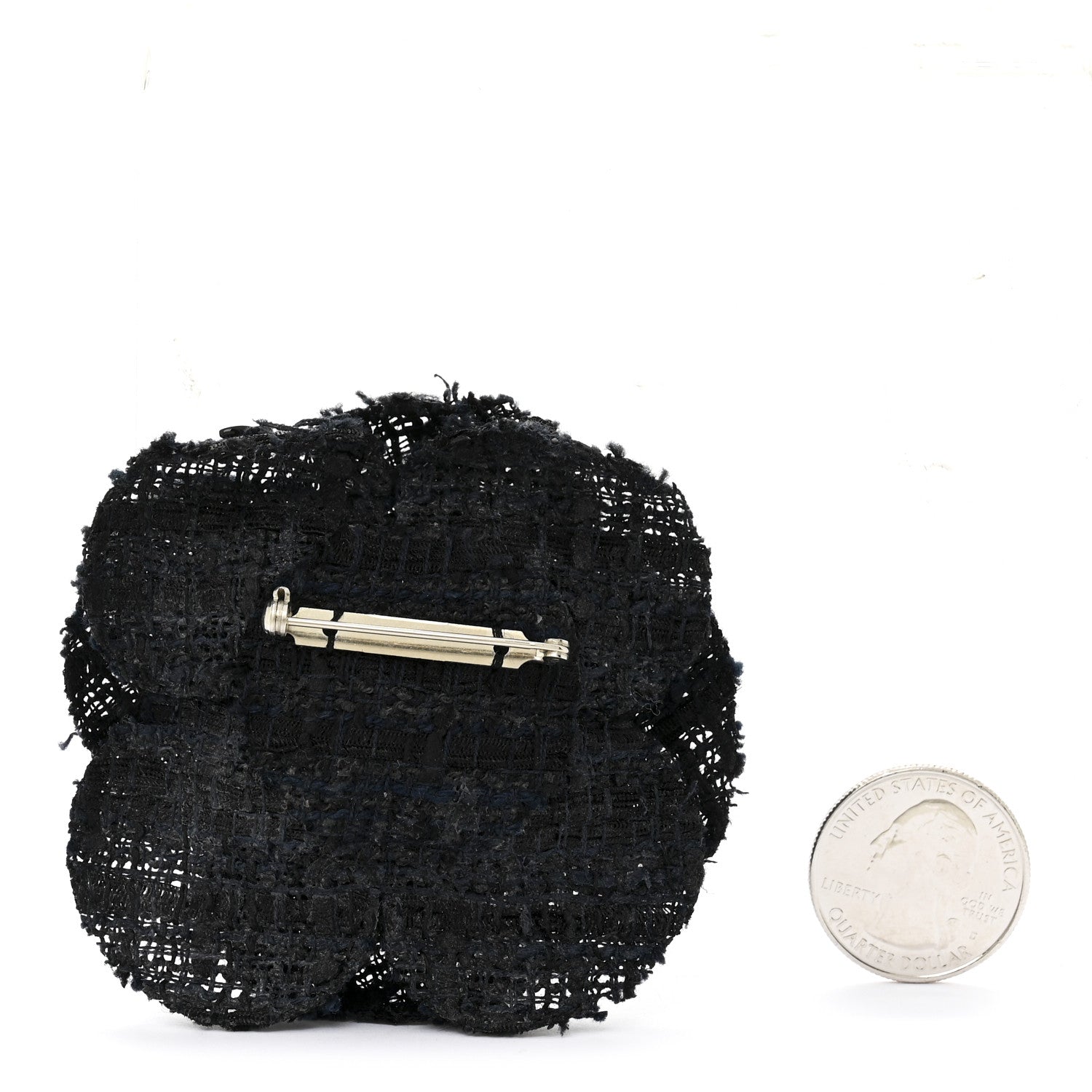 Tweed Camellia Pin Brooch Navy Blue