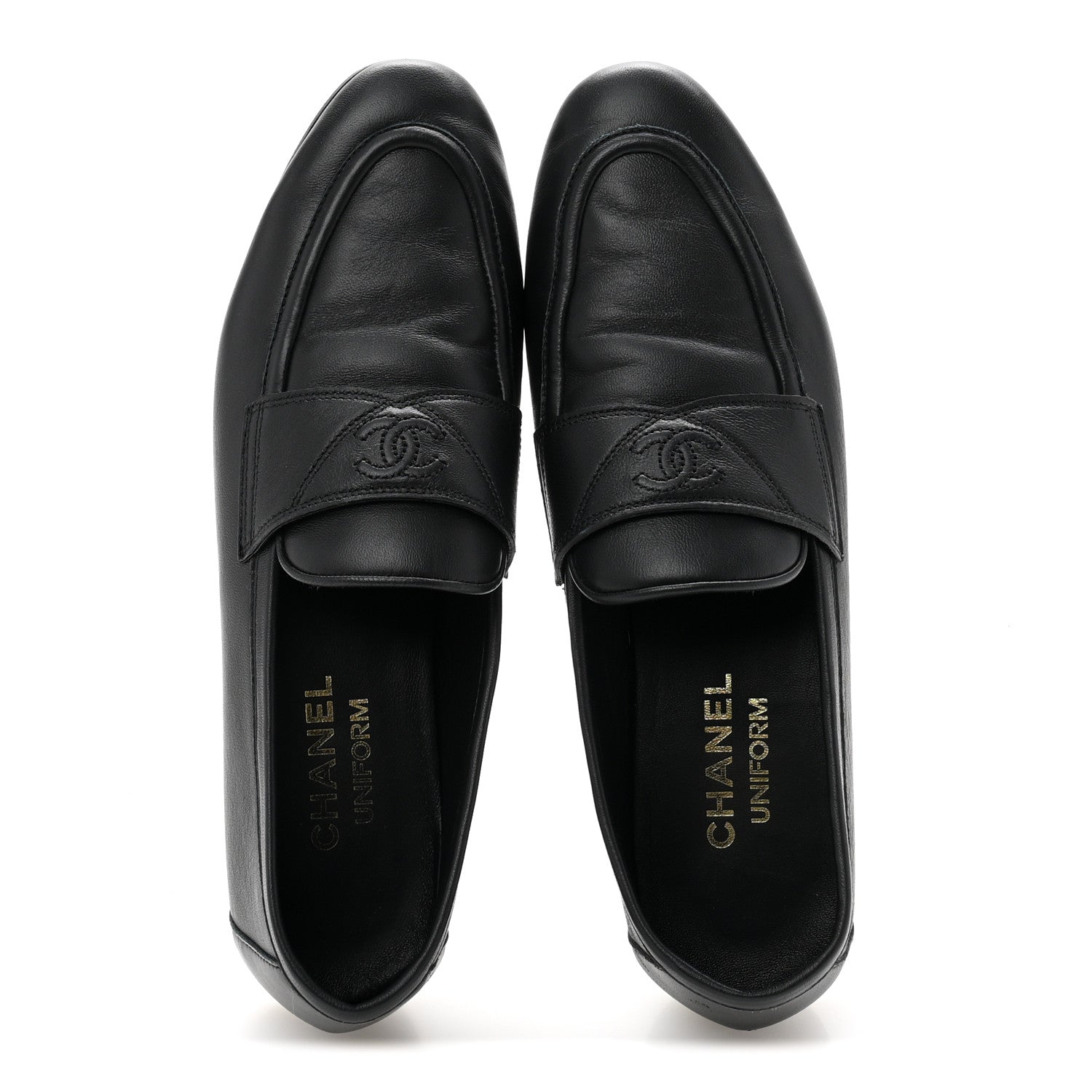 Calfskin Womens Stitched CC Loafers 37 Black