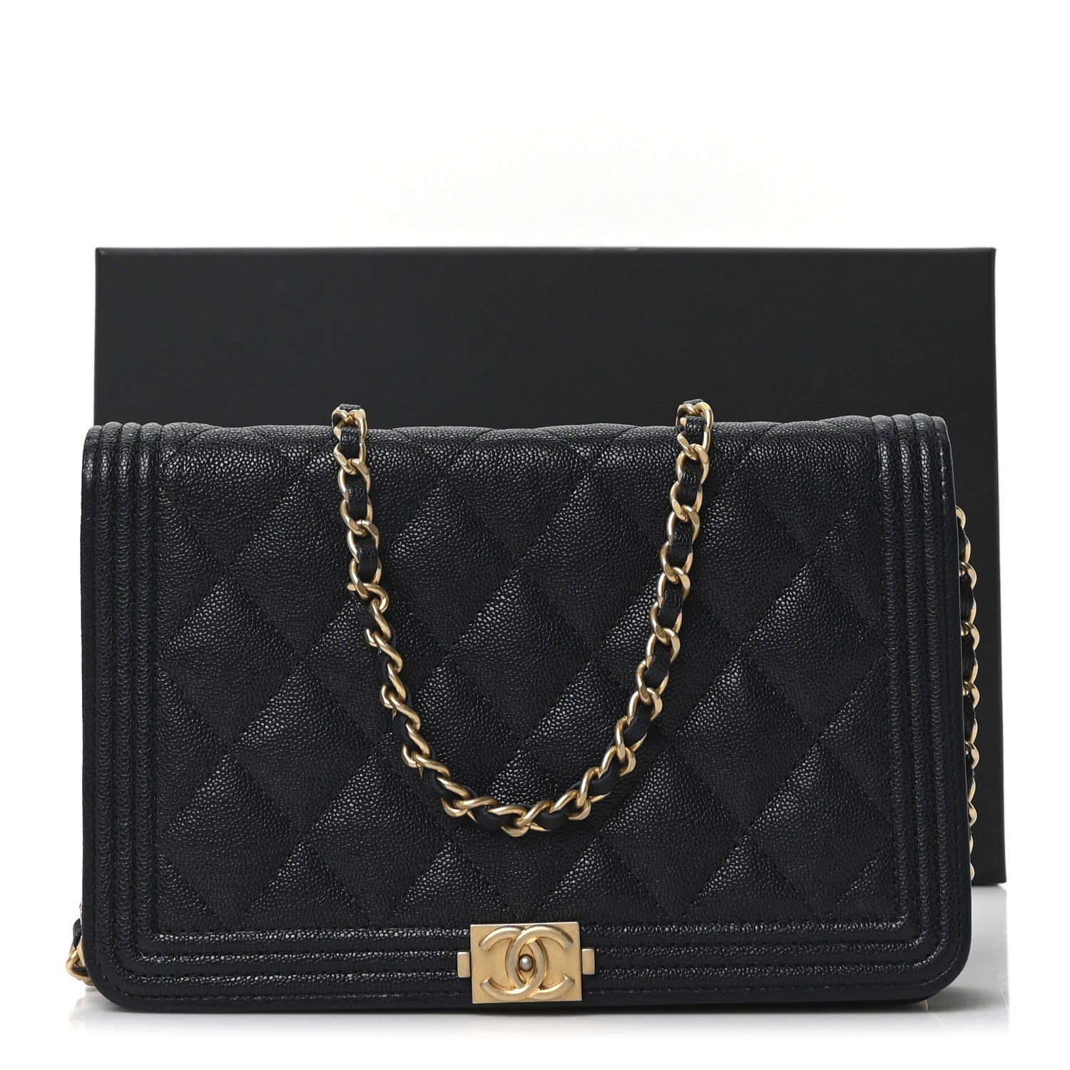 Caviar Quilted Boy Wallet On Chain WOC Navy