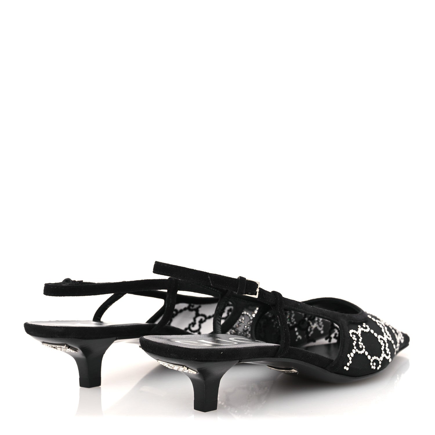 Tela Retino Kid Scamosciato Crystal GG Monogram Square G 35mm Slingback Pumps 38.5 Black