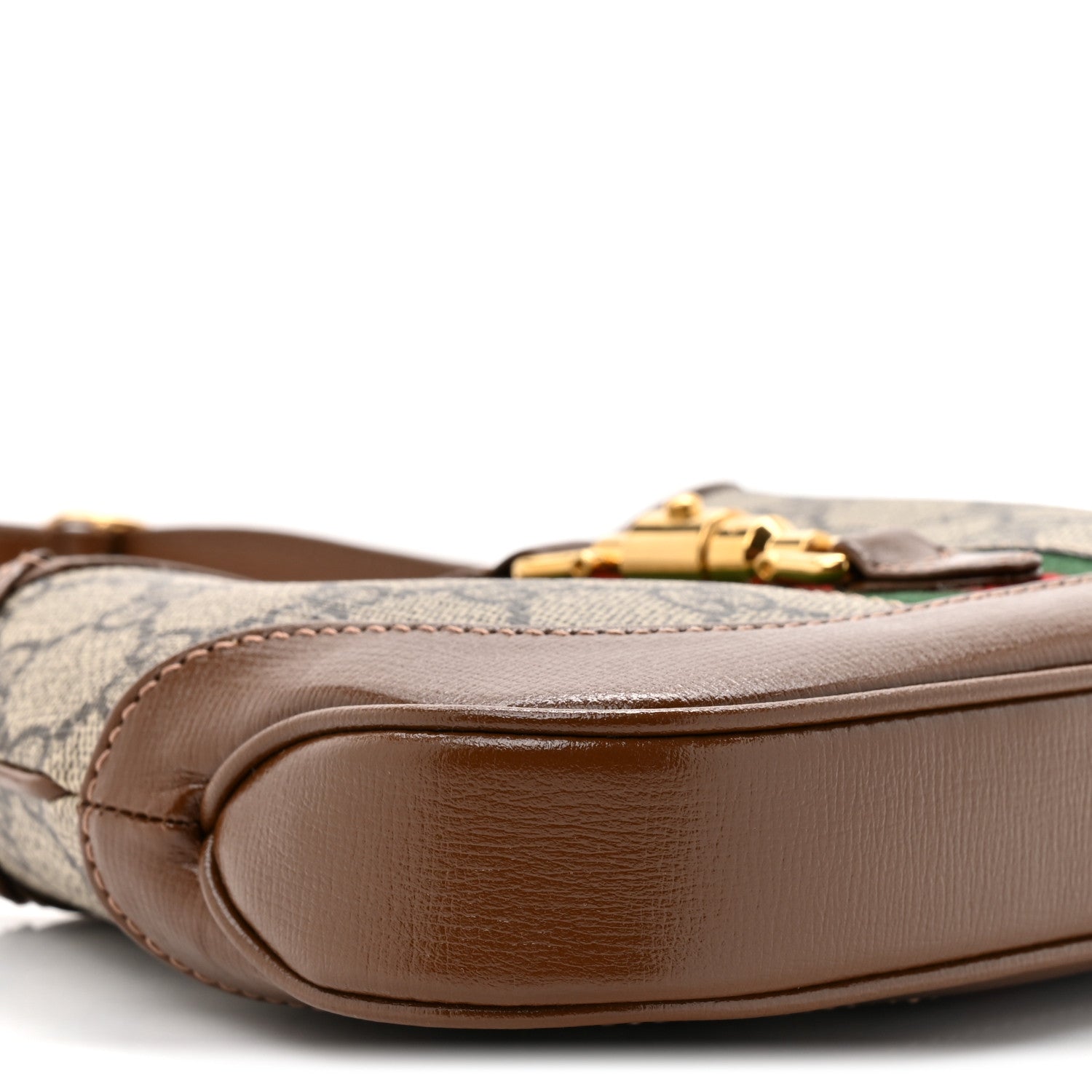 GG Supreme Monogram Azalea Calfskin Web Mini Jackie 1961 Hobo Beige Ebony Brown Sugar