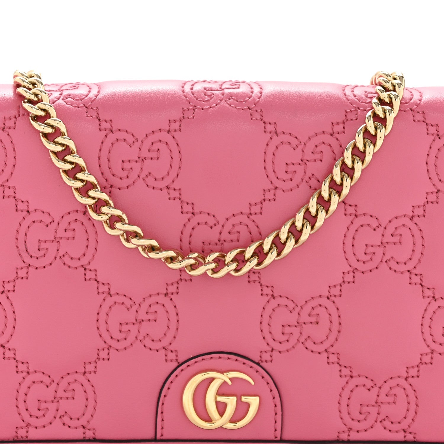 Calfskin GG Matelasse Chain Wallet Rhodamine Pink