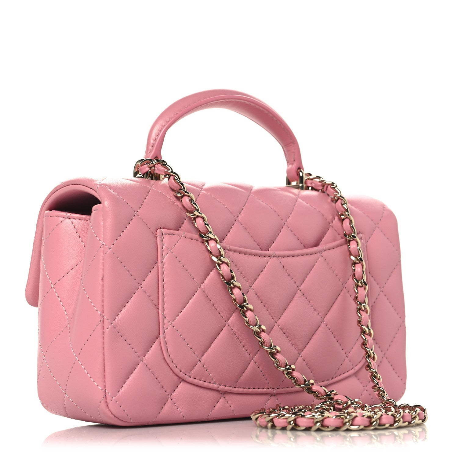 Lambskin Quilted Mini Top Handle Rectangular Flap Pink