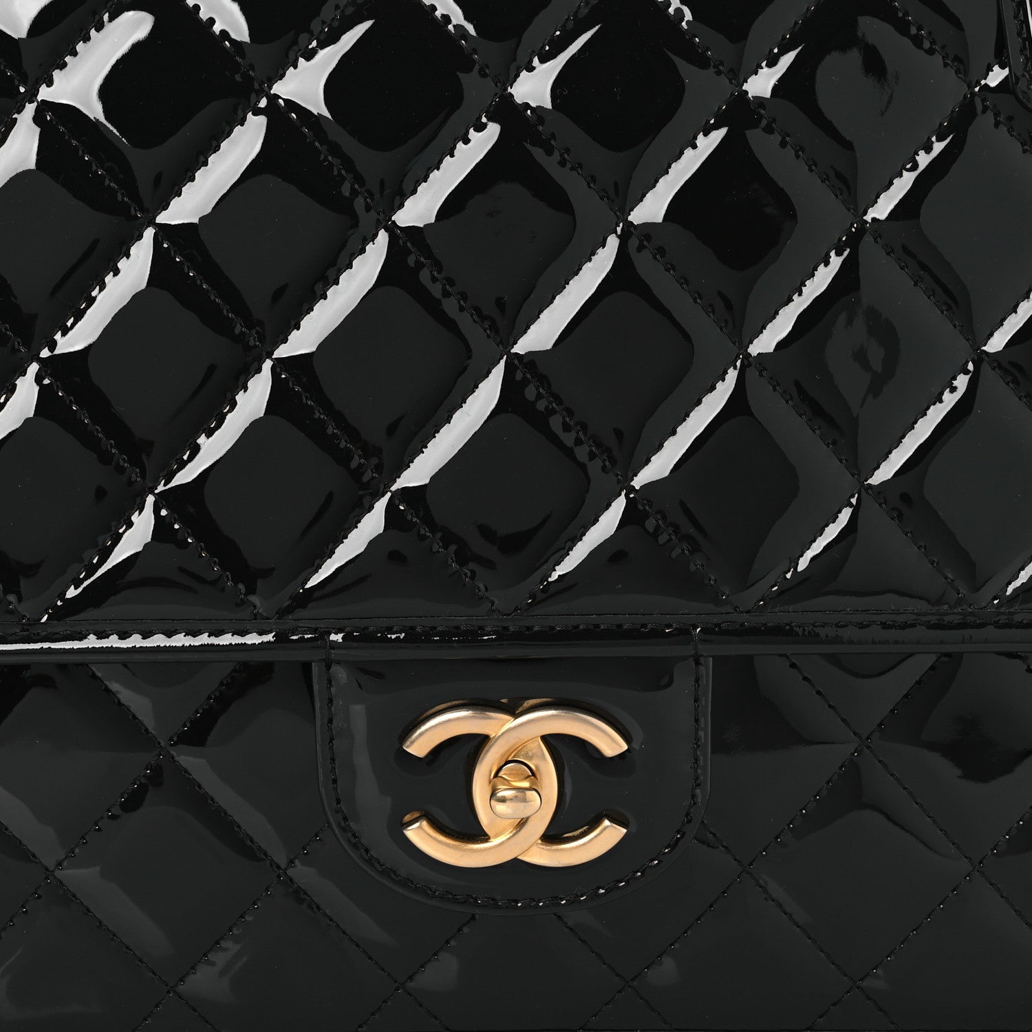 Patent Quilted Large School Memory Top Handle Flap Black
