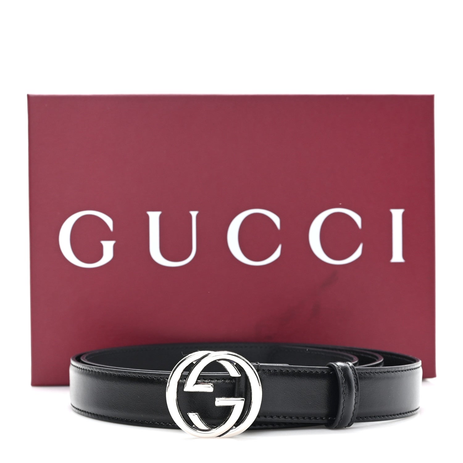 Plutone Calfskin Interlocking G 25mm Belt 105 42 Black