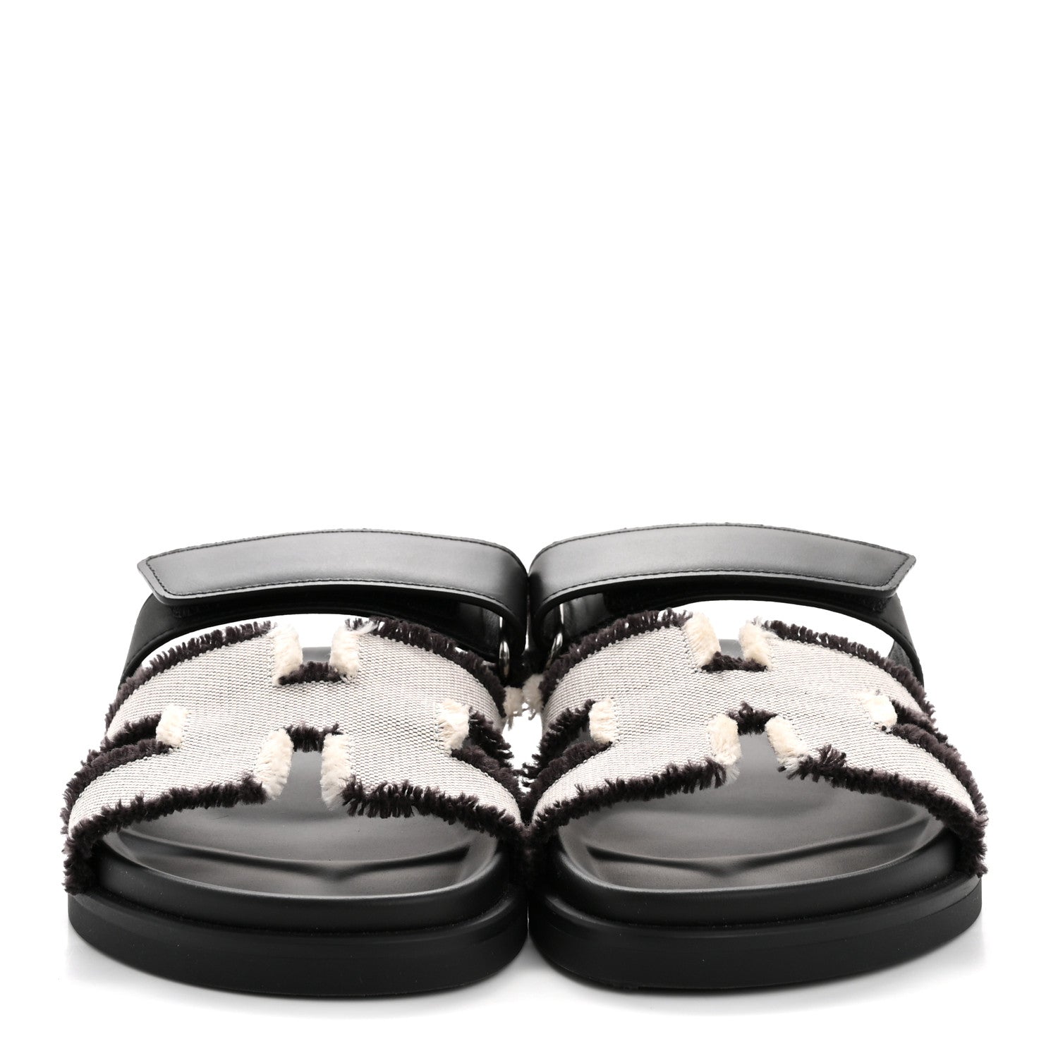 Techno Fringed H Canvas Caflskin Womens Chypre Sandals 36.5 Prunoir Black