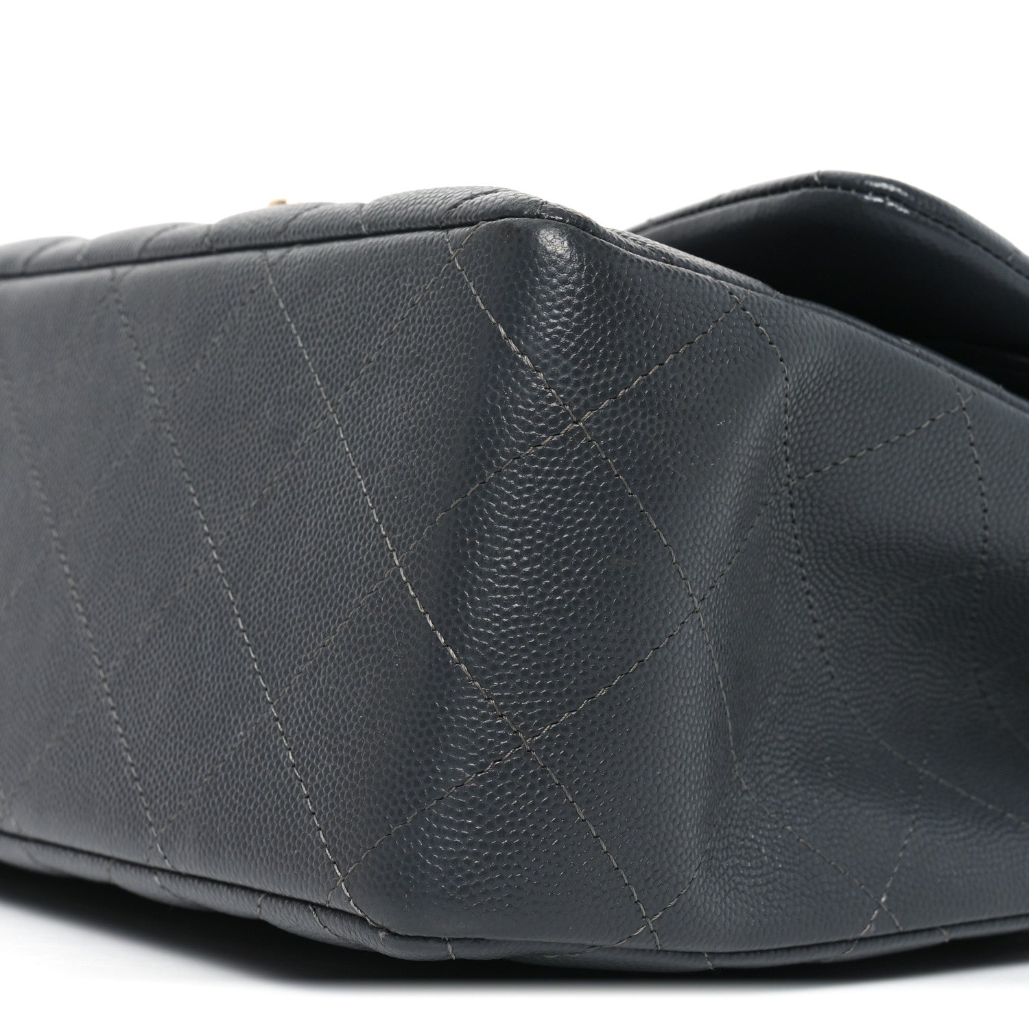 Caviar Quilted Jumbo Double Flap Dark Grey
