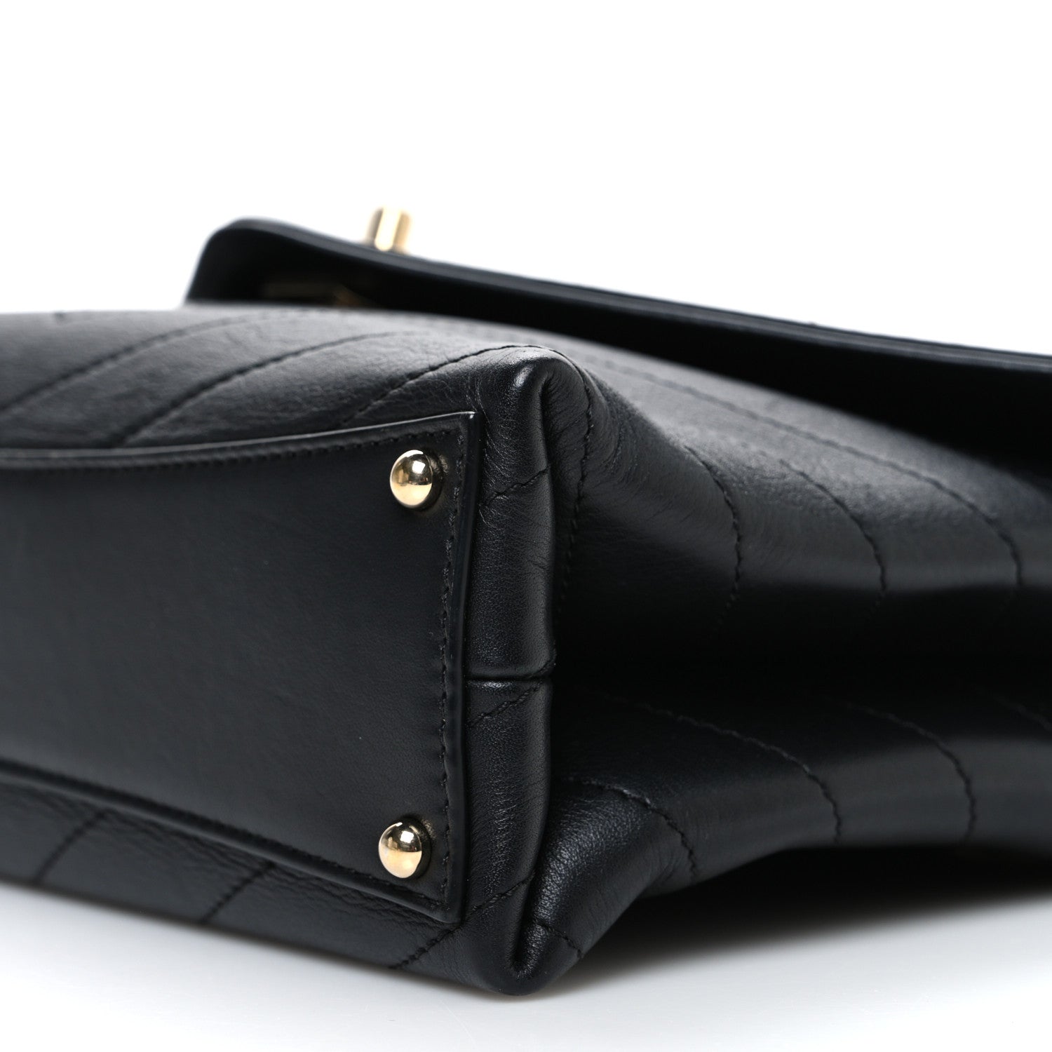 Lambskin Chevron Stitched Medium Envelope Flap Black