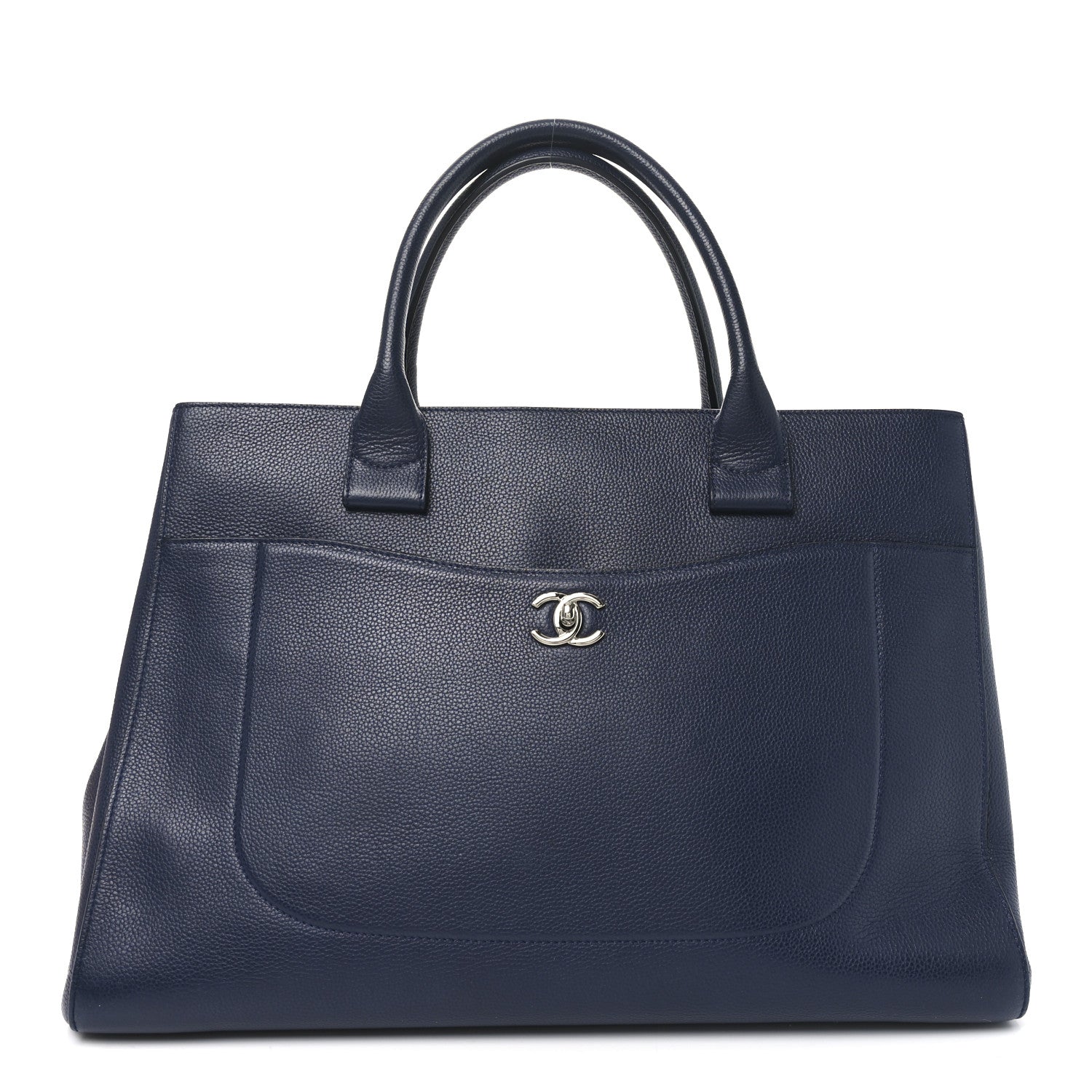Grained Calfskin Large Neo Executive Shopper Tote Dark Blue