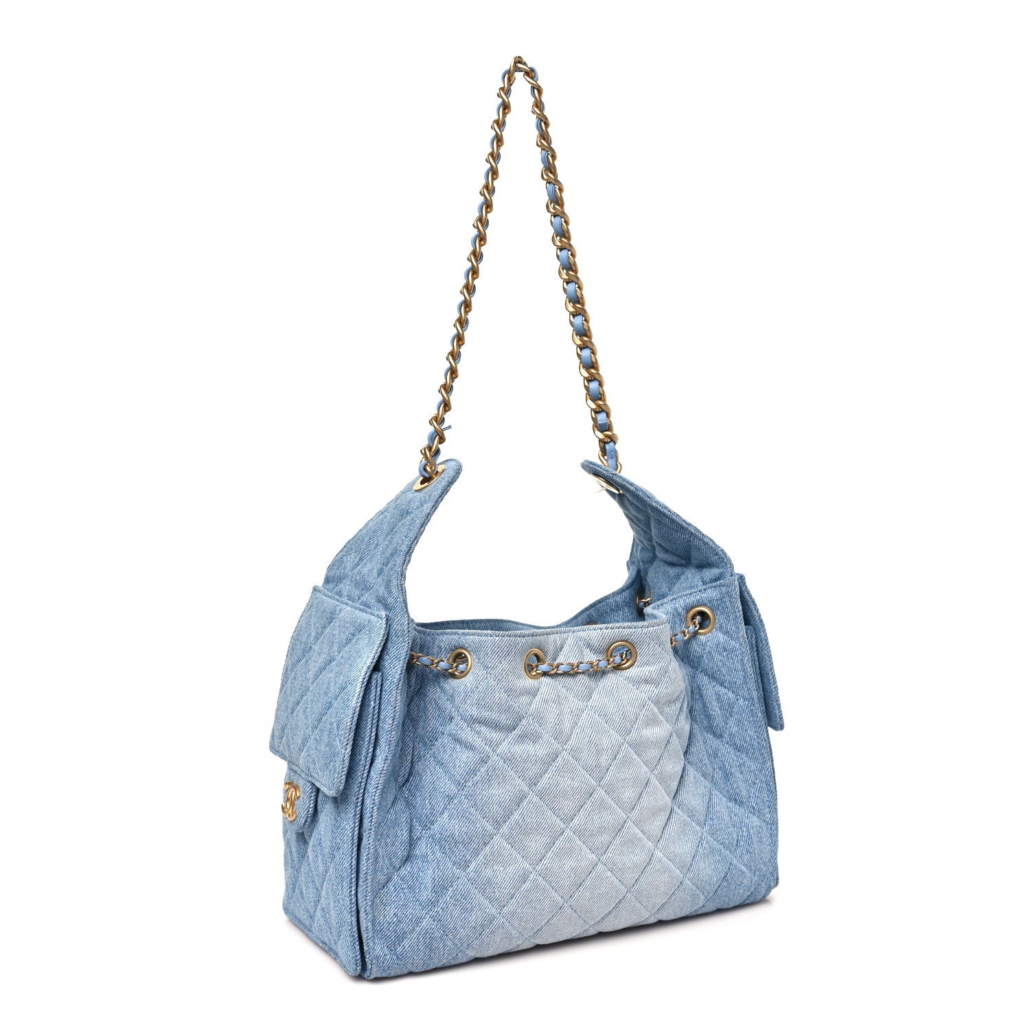 Washed Denim Quilted Small Chanel 25 Handbag Blue