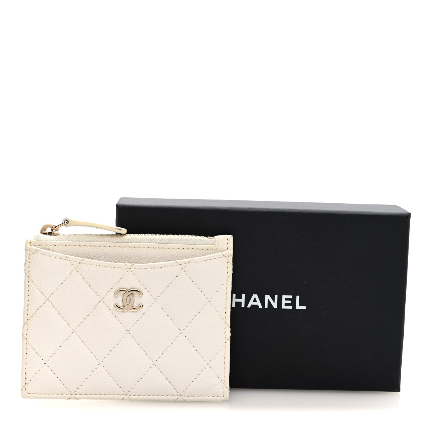 Caviar Quilted CC Zip Card Holder White