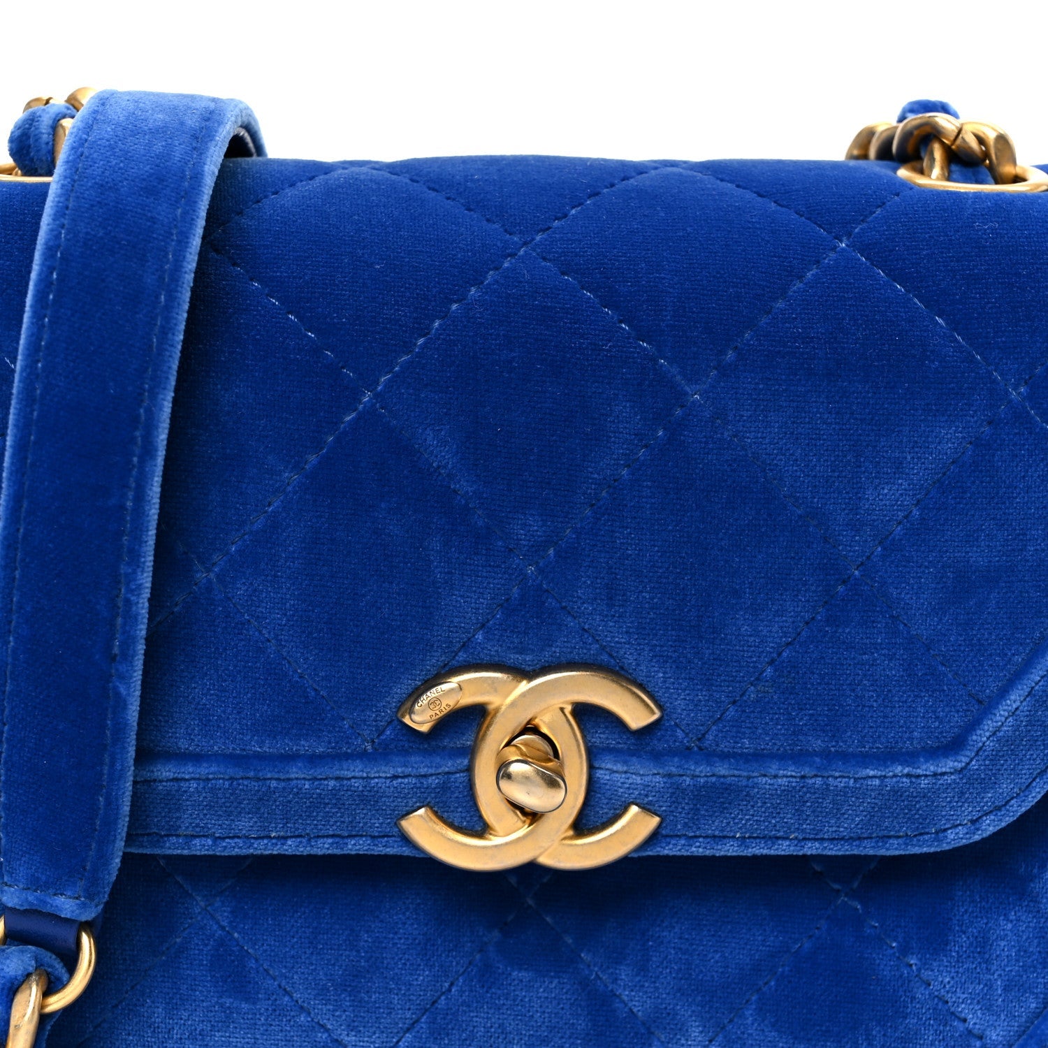 Velvet Quilted Mini Place Vendome Flap Blue