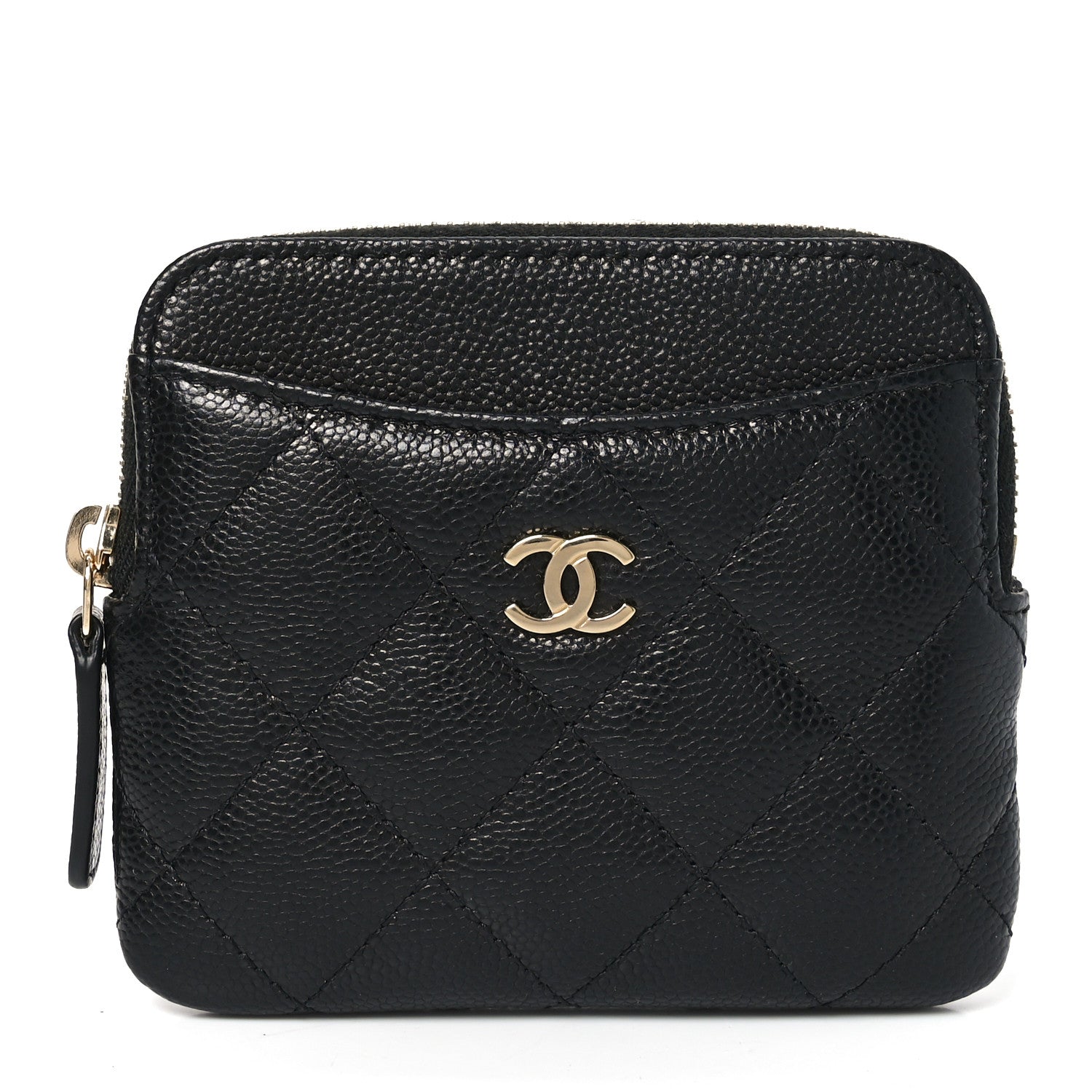 Caviar Quilted Zip Card Holder Wallet Black