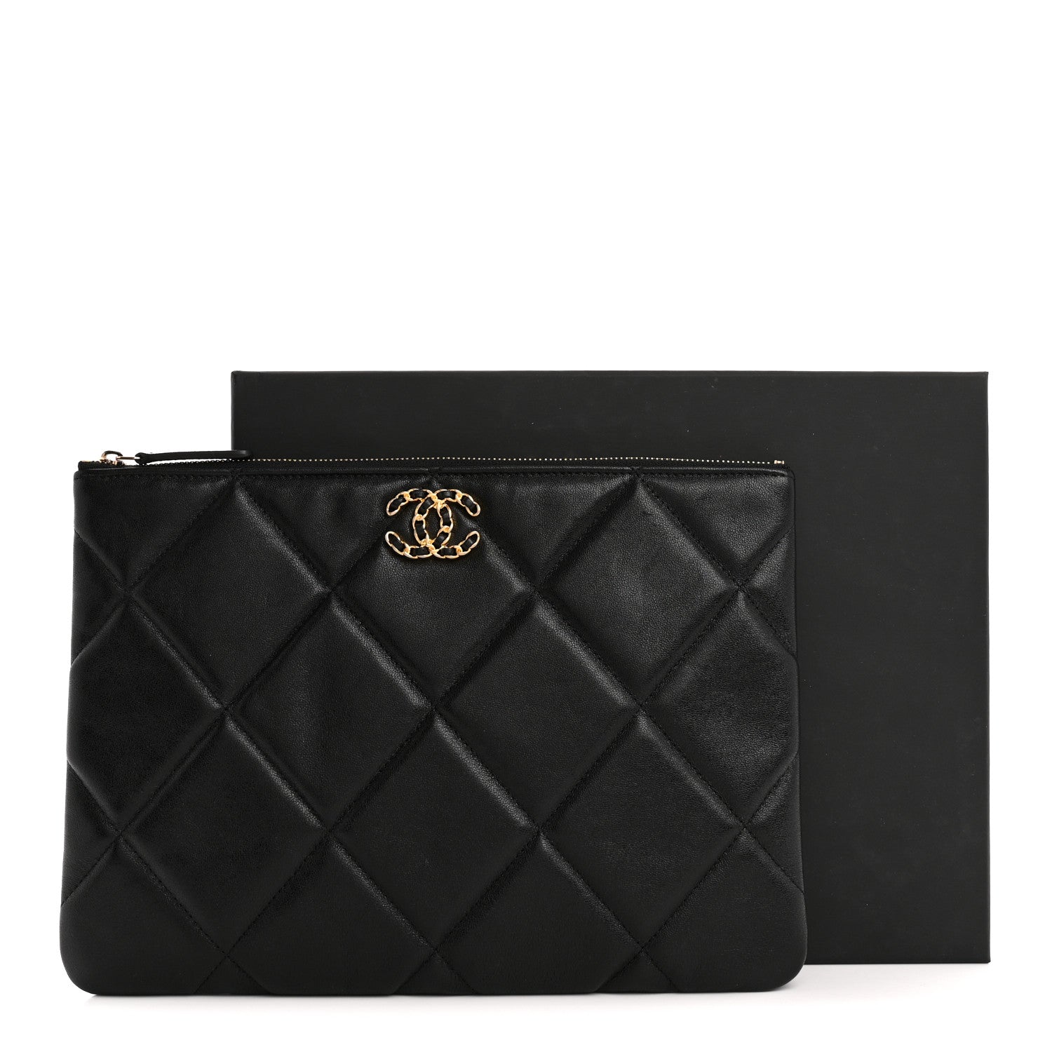 Lambskin Quilted Large Chanel 19 Cosmetic Case Black