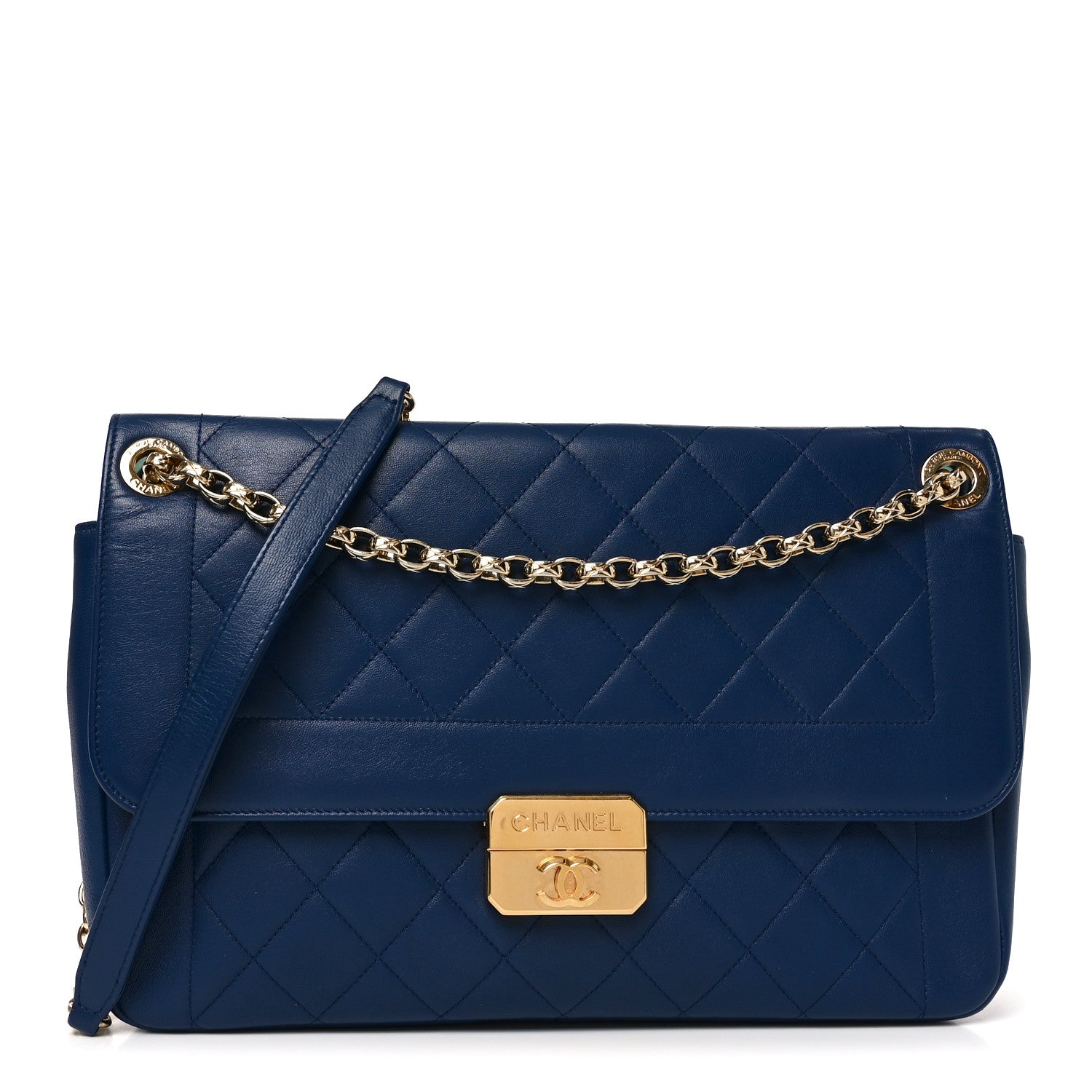 Lambskin Quilted Large Chic With Me Flap Navy